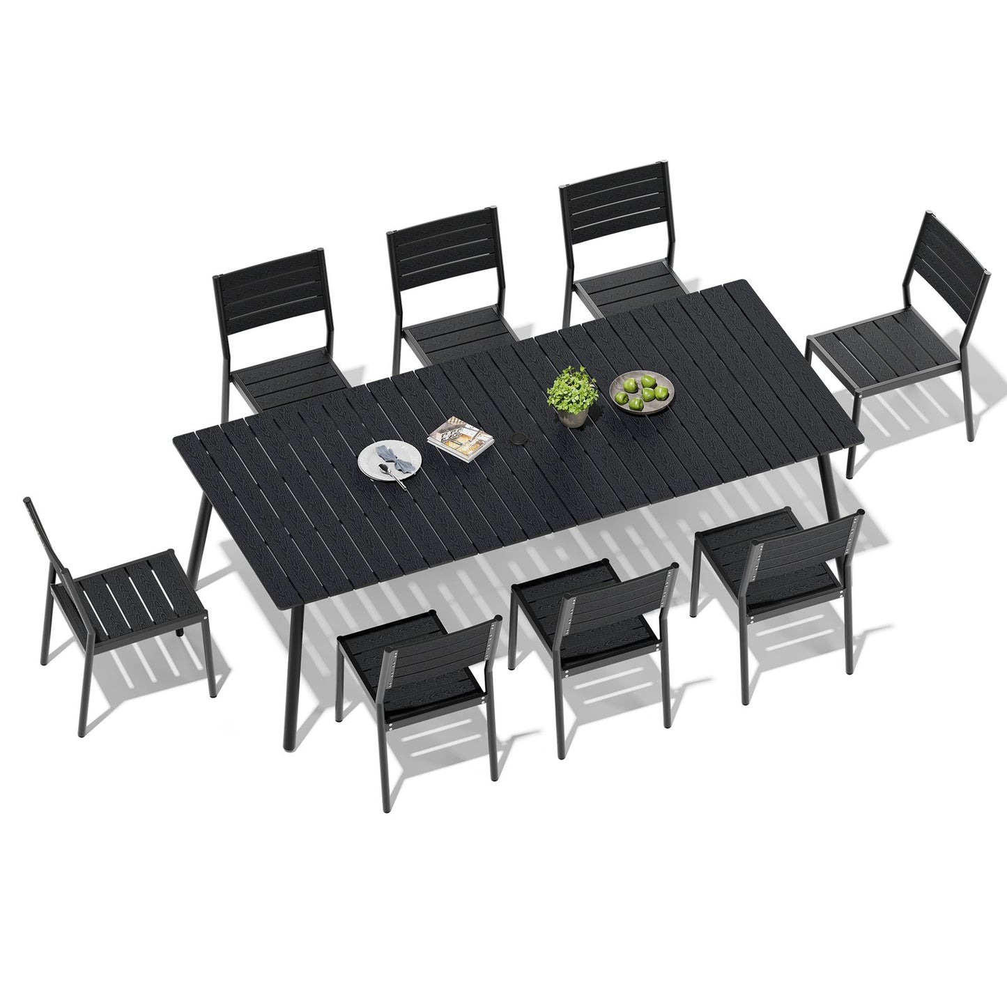 Crestlive Products 7-Piece Outdoor Dining Set Aluminum Frame Wood-Plastic Composite Table with Stackable Chairs