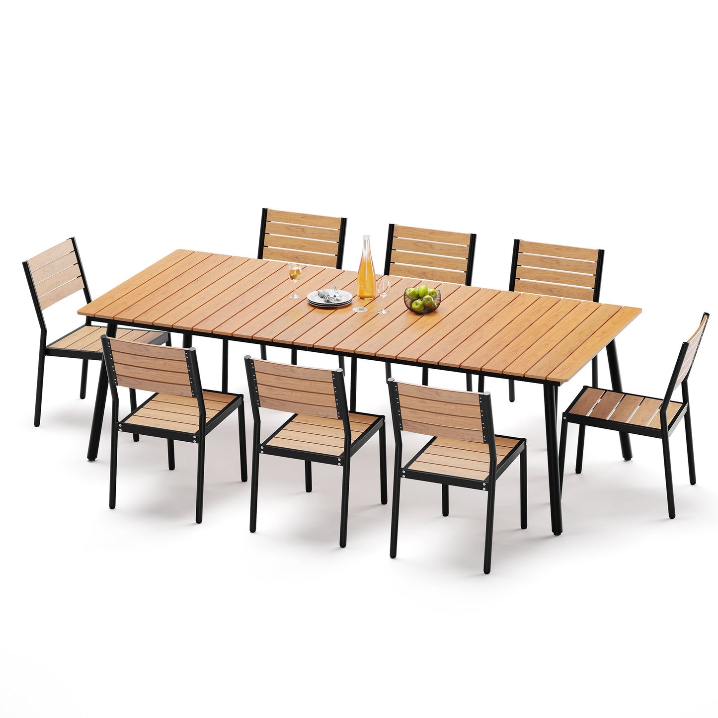 Crestlive Products 7-Piece Outdoor Dining Set Aluminum Frame Wood-Plastic Composite Table with Stackable Chairs
