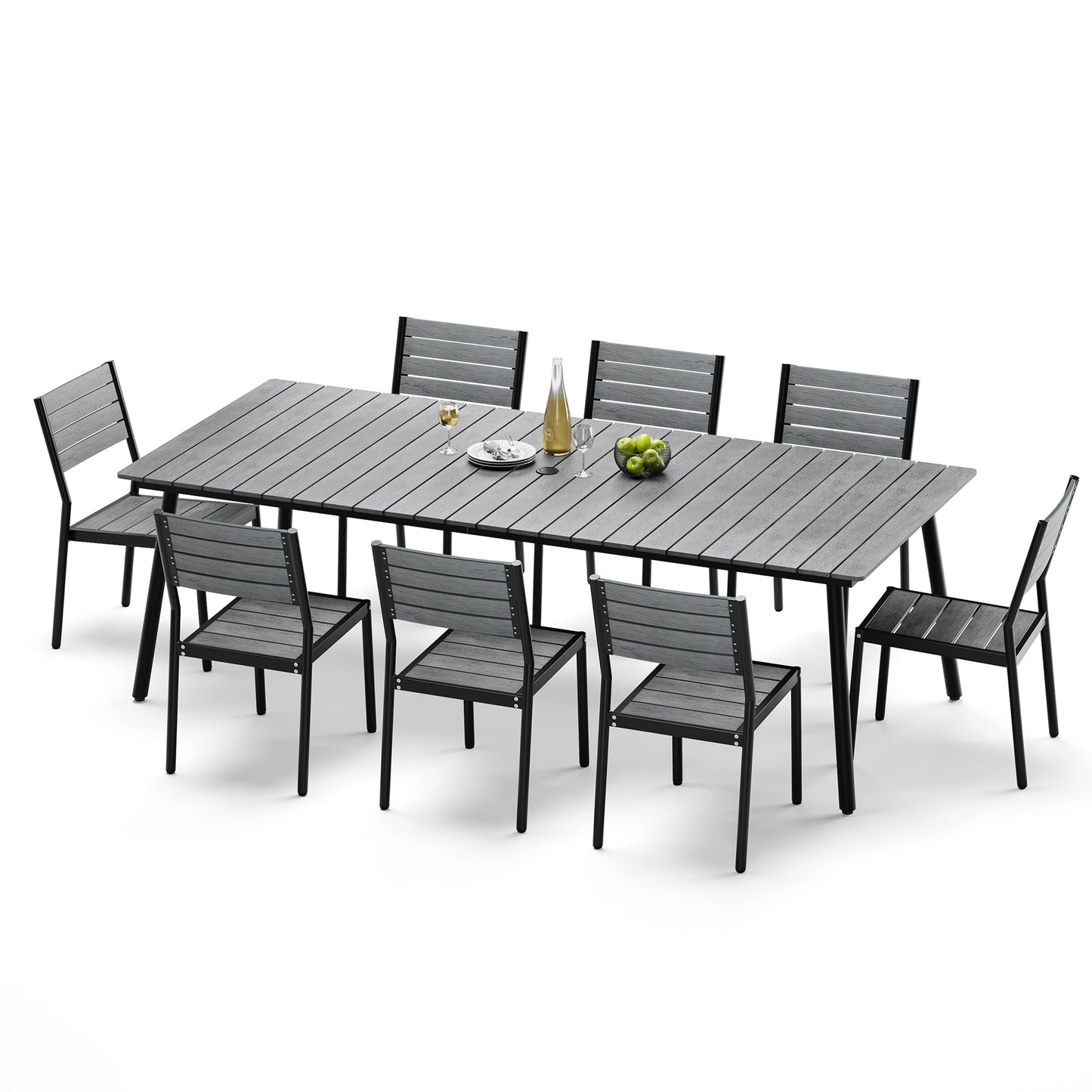 Crestlive Products 7-Piece Outdoor Dining Set Aluminum Frame Wood-Plastic Composite Table with Stackable Chairs