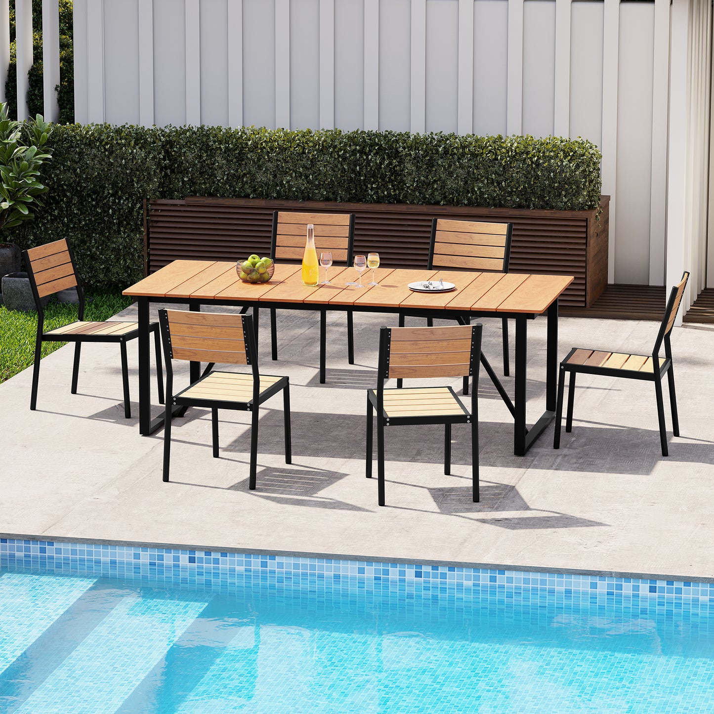 Crestlive Products 7-Piece Outdoor Aluminum Patio Dining Set with Umbrella Hole Table and Stackable Chairs