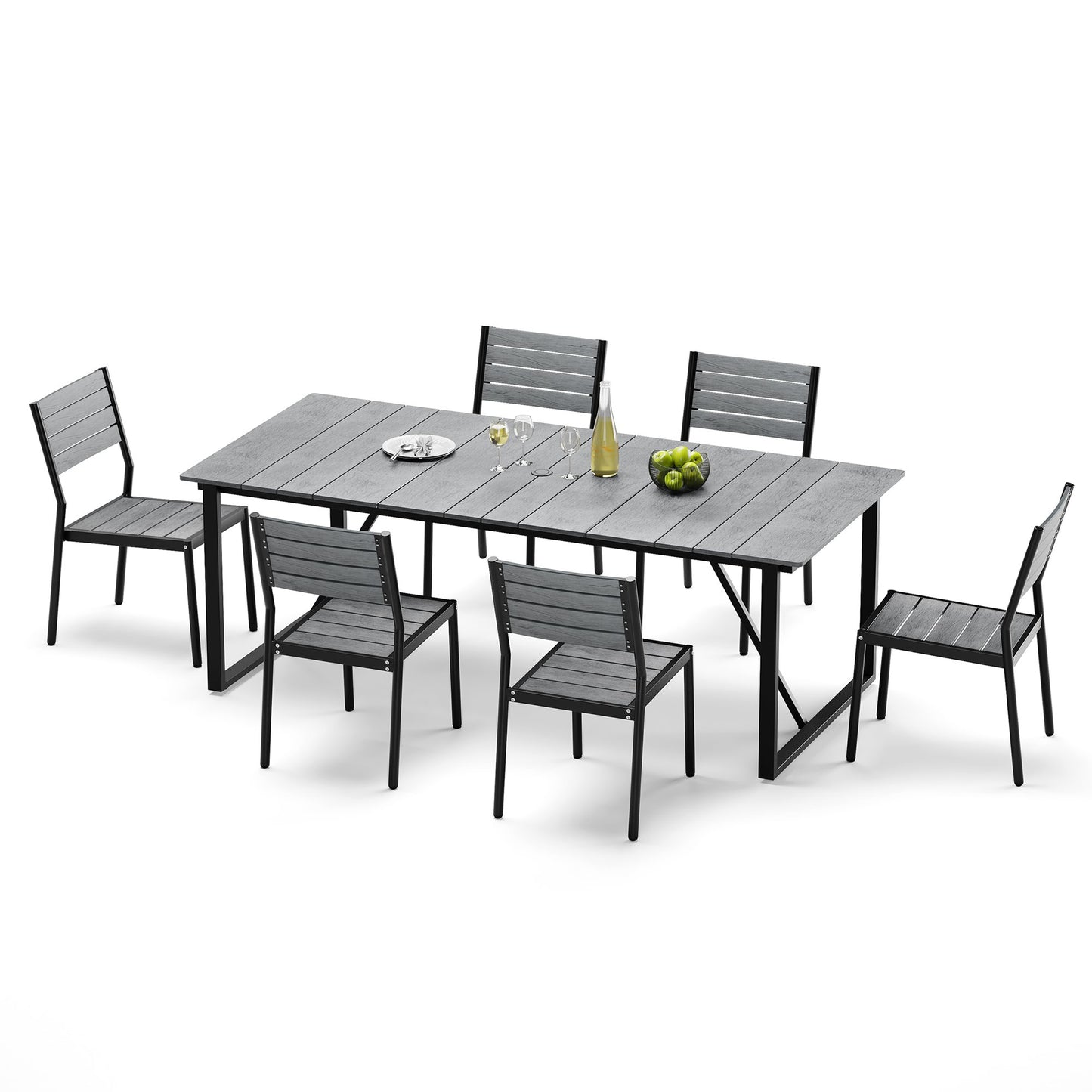Crestlive Products 7-Piece Outdoor Aluminum Patio Dining Set with Umbrella Hole Table and Stackable Chairs