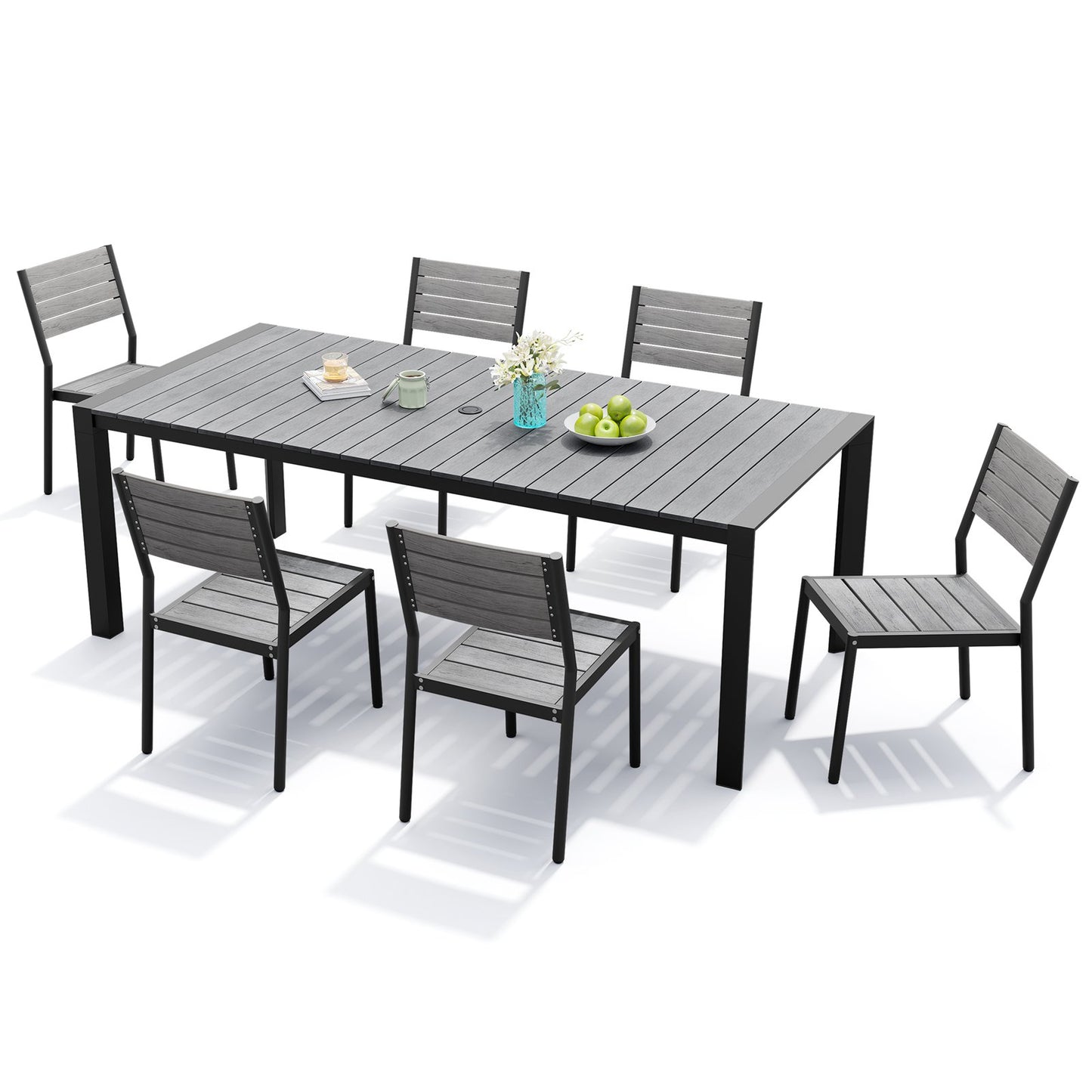 Crestlive Products 7-Piece Outdoor Aluminum Patio Dining Set with Umbrella Hole Table and Stackable Chairs