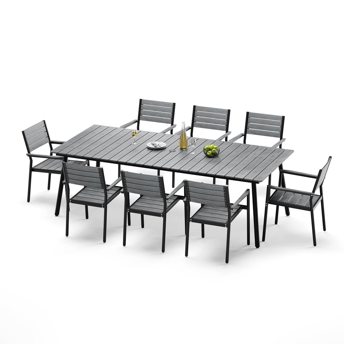 Crestlive Products Aluminum Outdoor Dining Set with Stackable Armchairs and Umbrella Hole