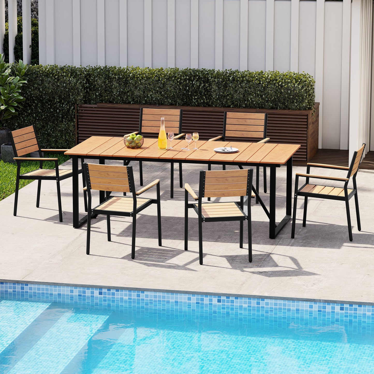 Crestlive Products 7-Piece Outdoor Aluminum Patio Dining Set with Umbrella Hole Table and Stackable Armrest Chairs