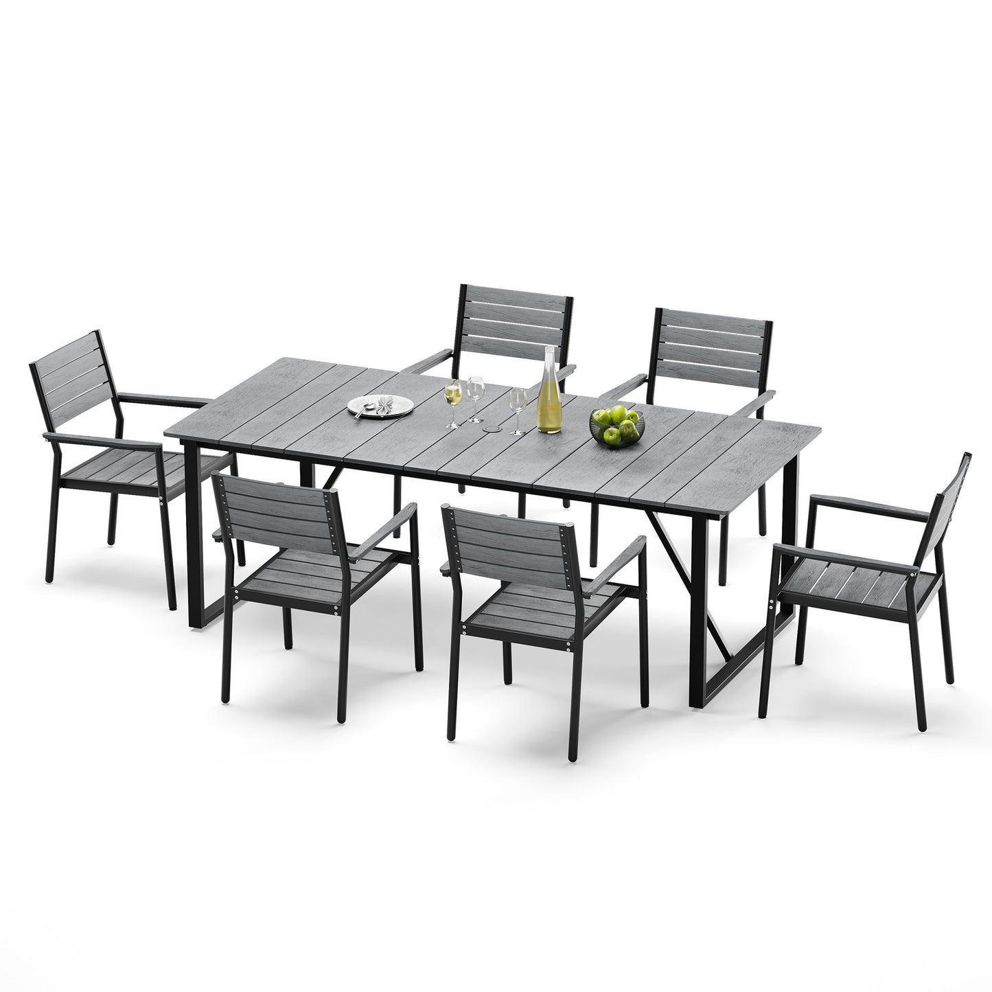 Crestlive Products 7-Piece Outdoor Aluminum Patio Dining Set with Umbrella Hole Table and Stackable Armrest Chairs