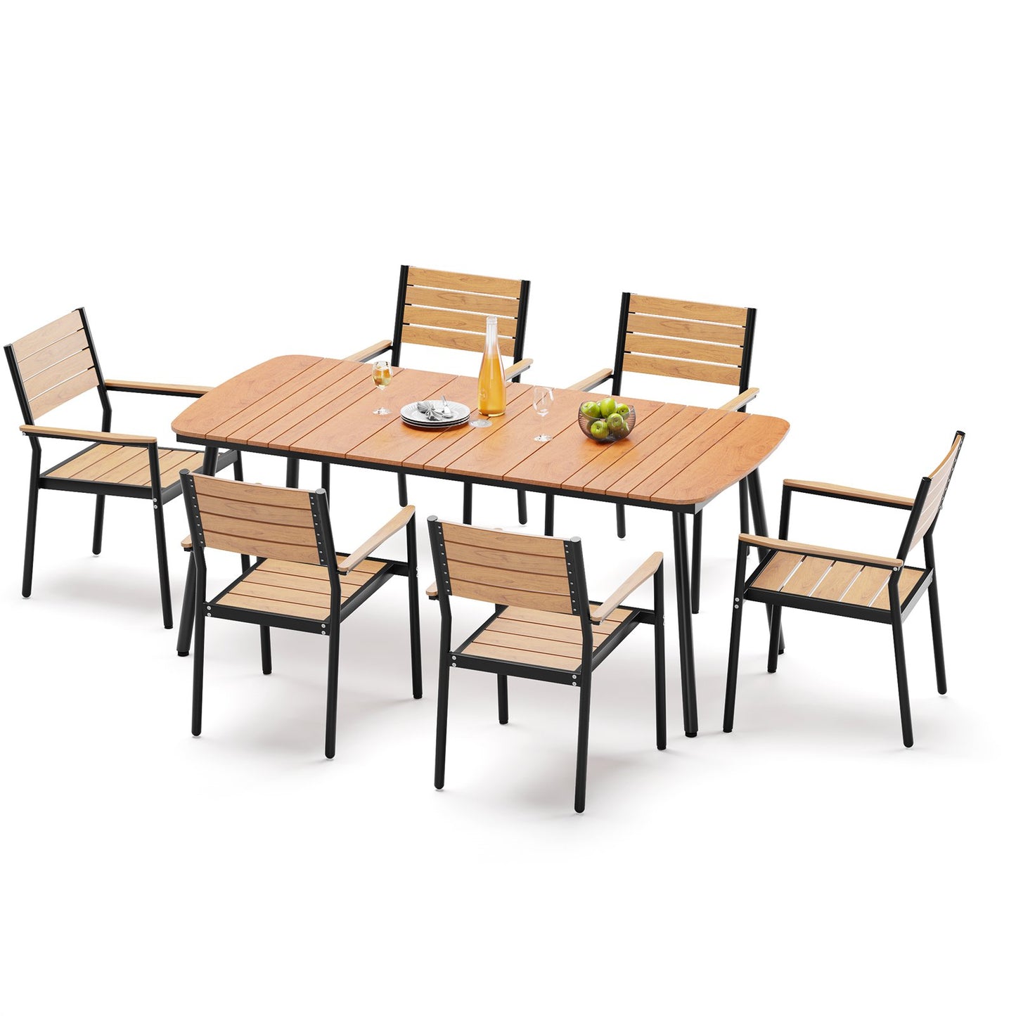 Crestlive Products Outdoor Patio Dining Table Set with Aluminum Frame and Stackable Rectangle Chairs