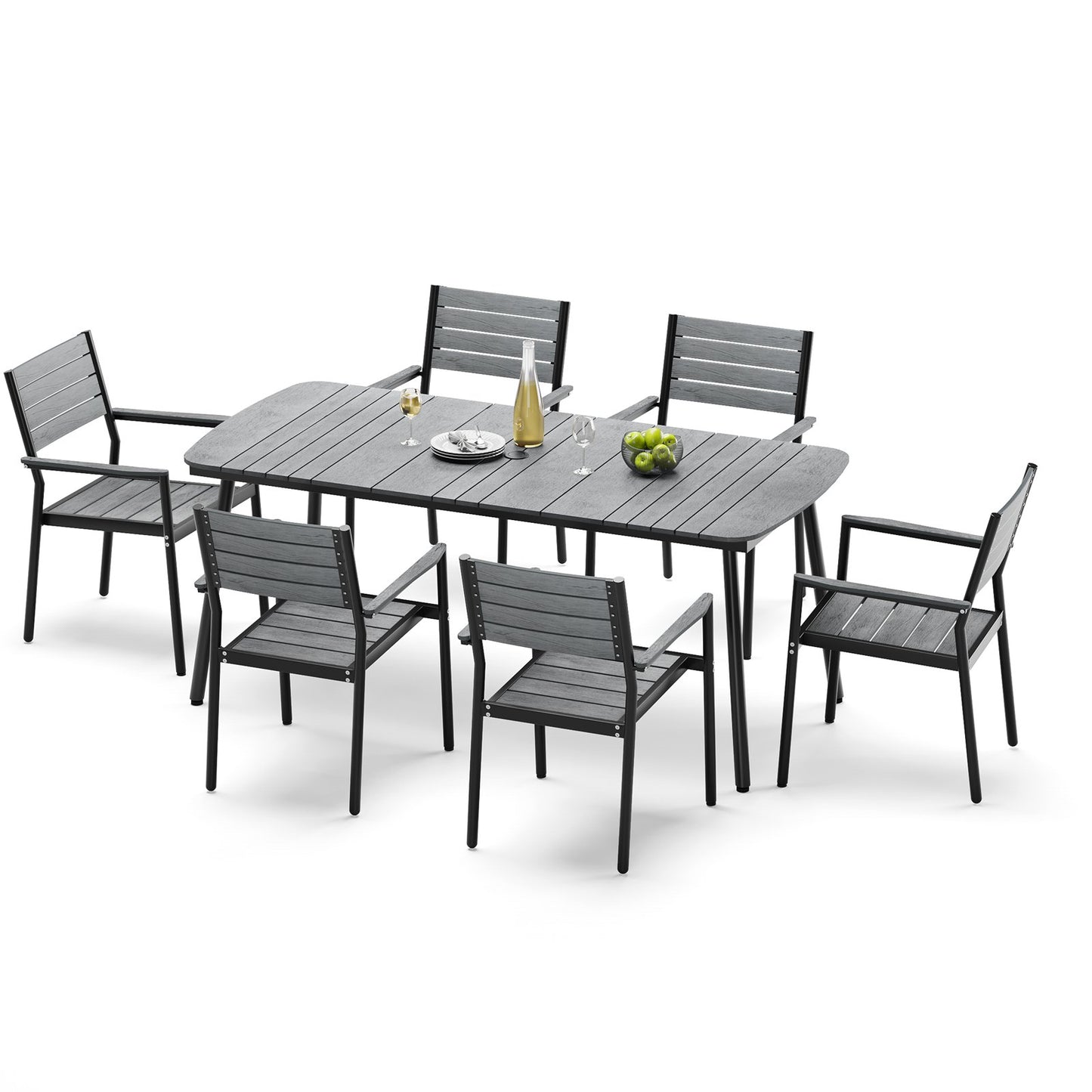 Crestlive Products Outdoor Patio Dining Table Set with Aluminum Frame and Stackable Rectangle Chairs