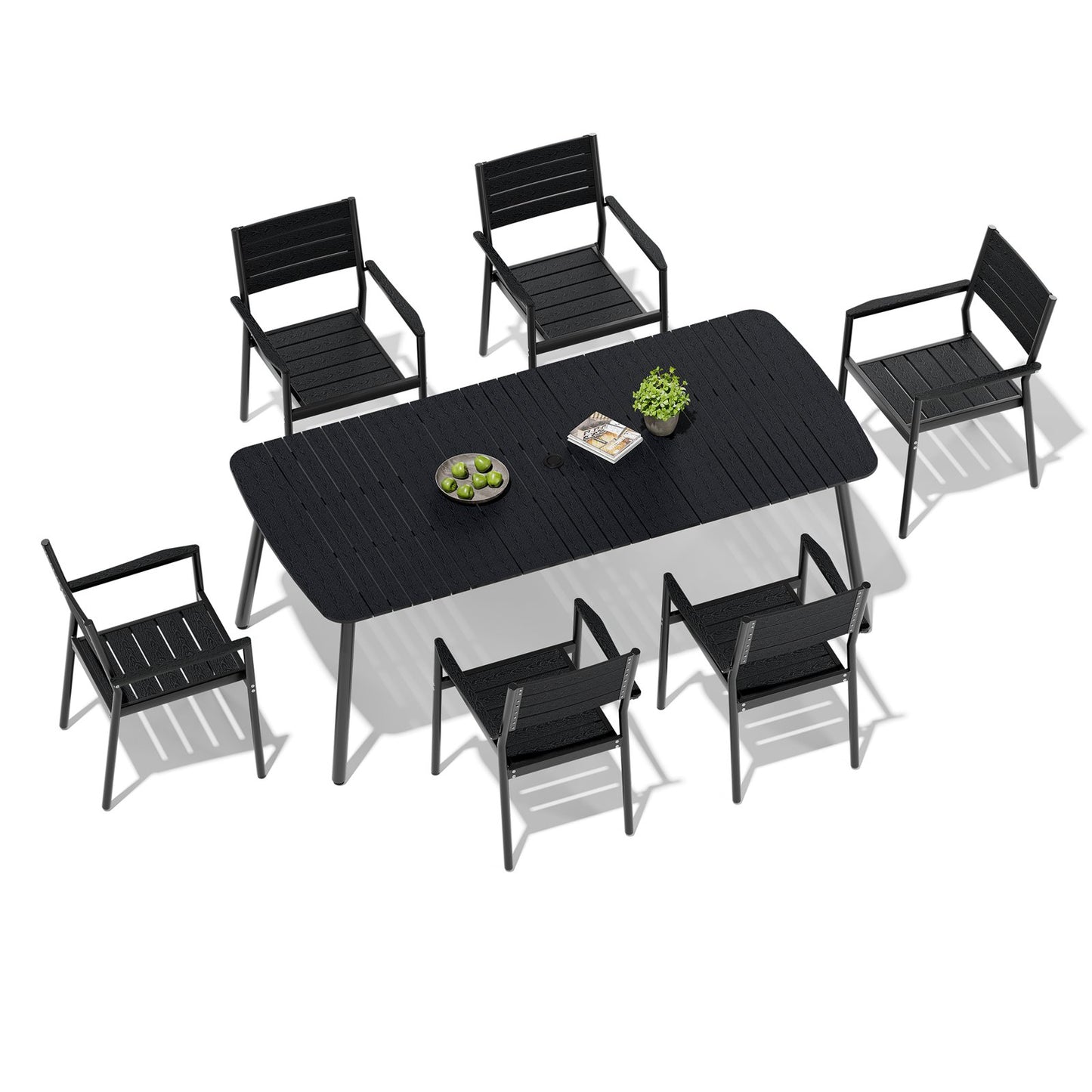 Crestlive Products Outdoor Patio Dining Table Set with Aluminum Frame and Stackable Rectangle Chairs