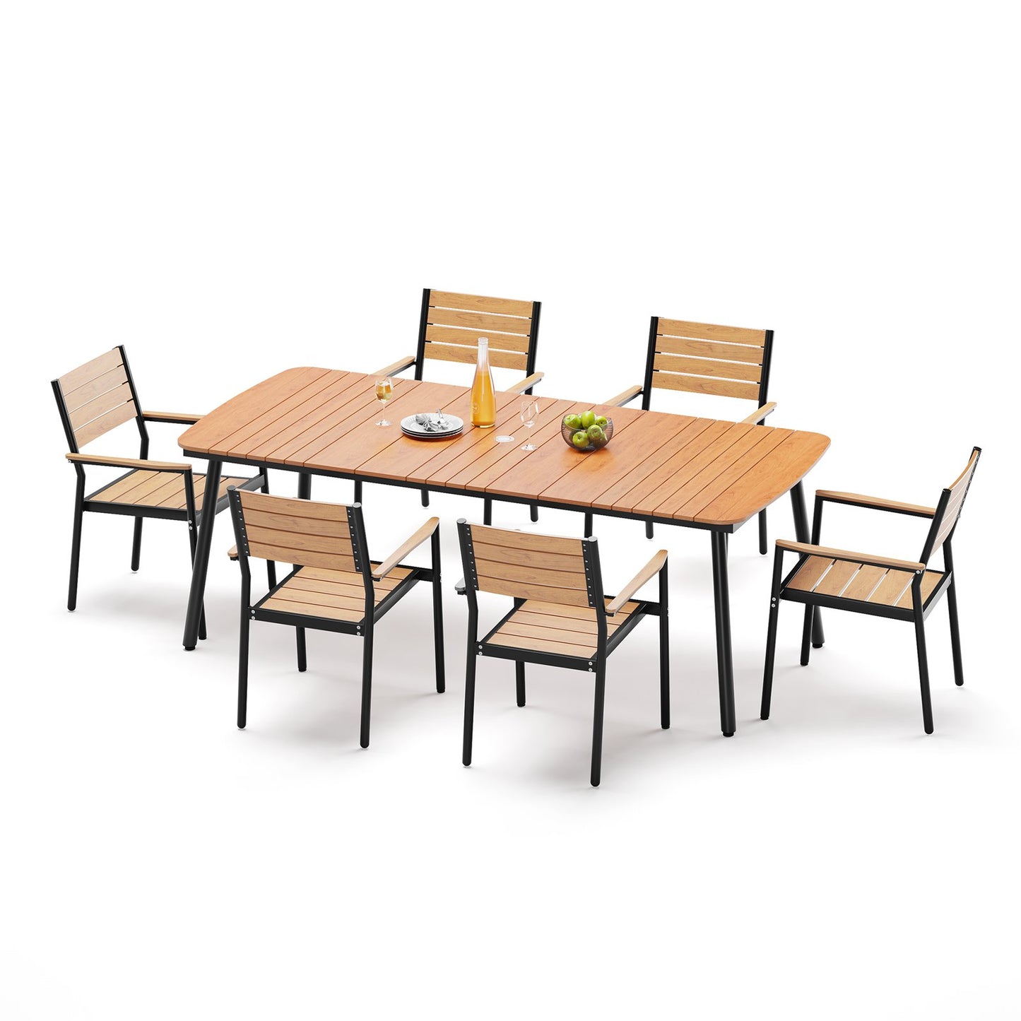 Crestlive Products Outdoor Patio Dining Table Set with Aluminum Frame and Stackable Rectangle Chairs
