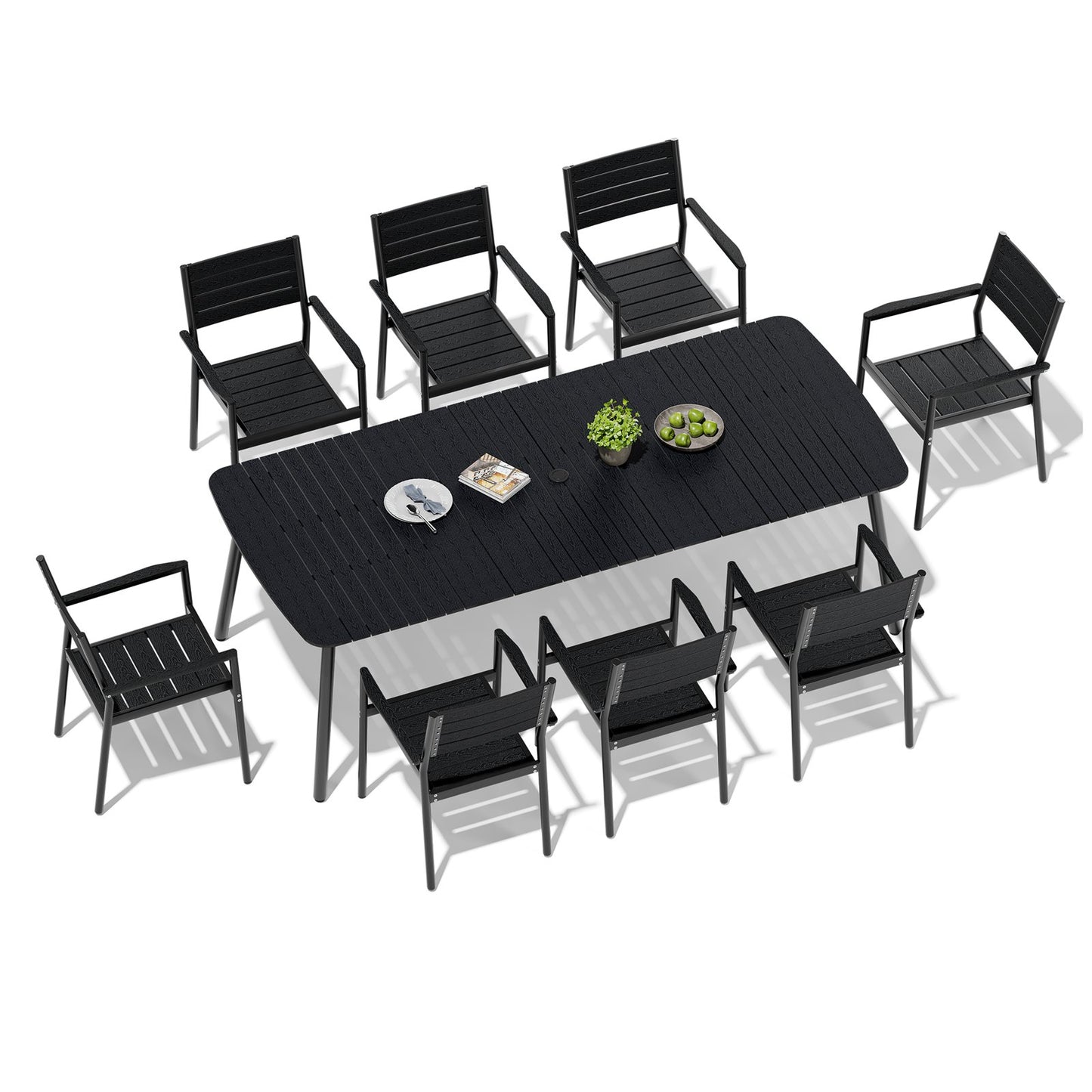 Crestlive Products Outdoor Patio Dining Table Set with Aluminum Frame and Stackable Rectangle Chairs