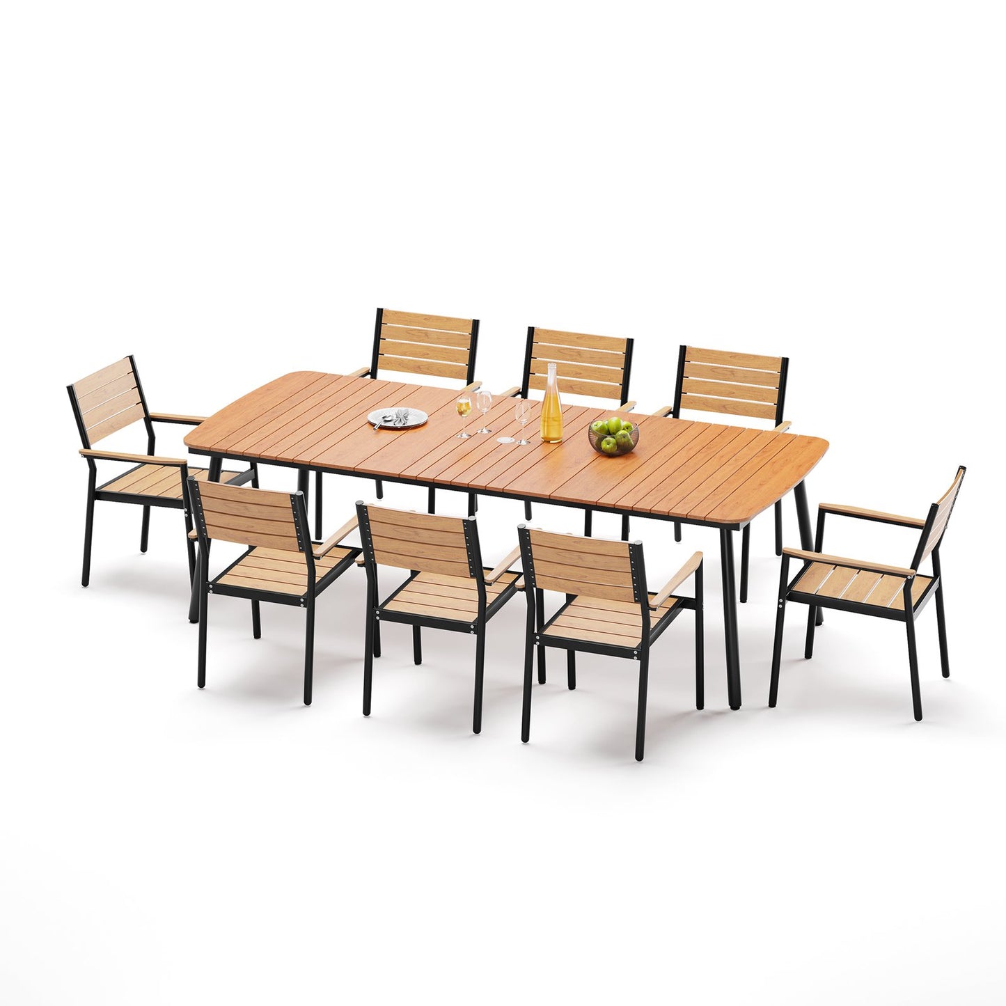 Crestlive Products Outdoor Patio Dining Table Set with Aluminum Frame and Stackable Rectangle Chairs