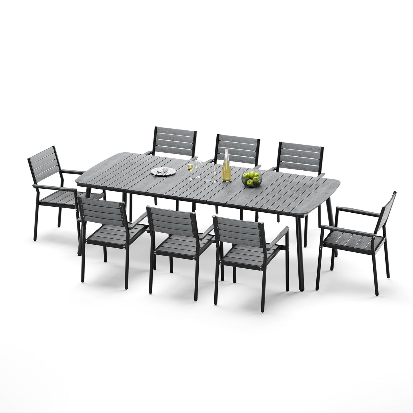 Crestlive Products Outdoor Patio Dining Table Set with Aluminum Frame and Stackable Rectangle Chairs