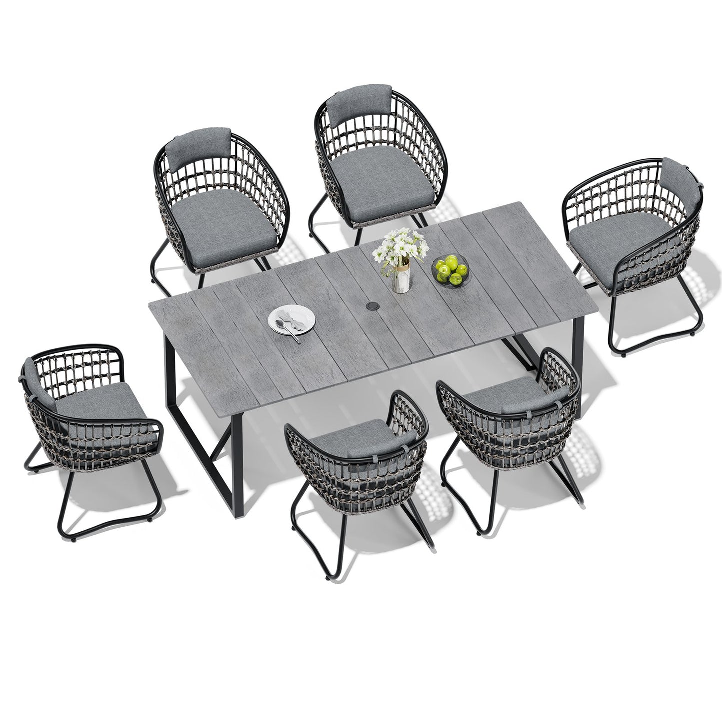 Crestlive Products Outdoor Aluminum Rectangular Dining Table with PE Rattan Chairs