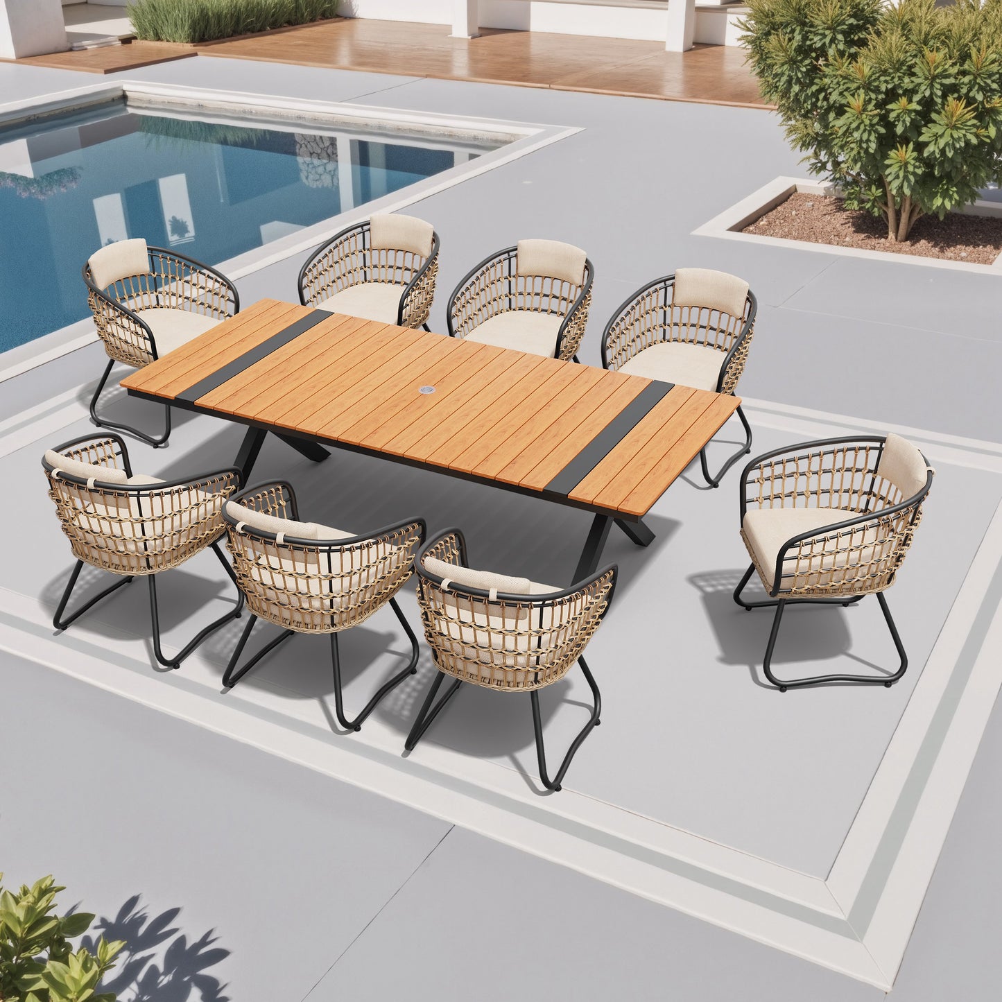 Crestlive Products Outdoor Dining Set Aluminum Table with Cushioned PE Rattan Chairs