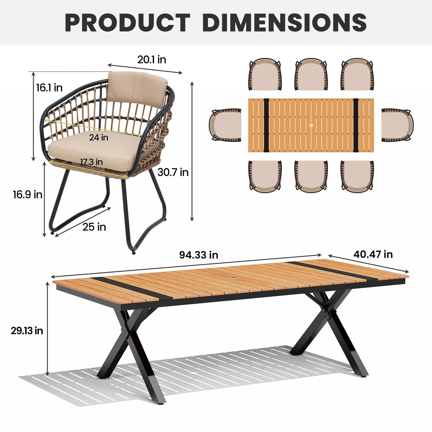 Crestlive Products Outdoor Dining Set Aluminum Table with Cushioned PE Rattan Chairs