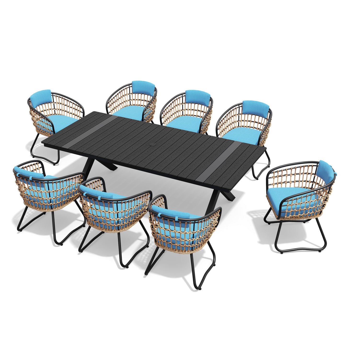 Crestlive Products Outdoor Dining Set Aluminum Table with Cushioned PE Rattan Chairs