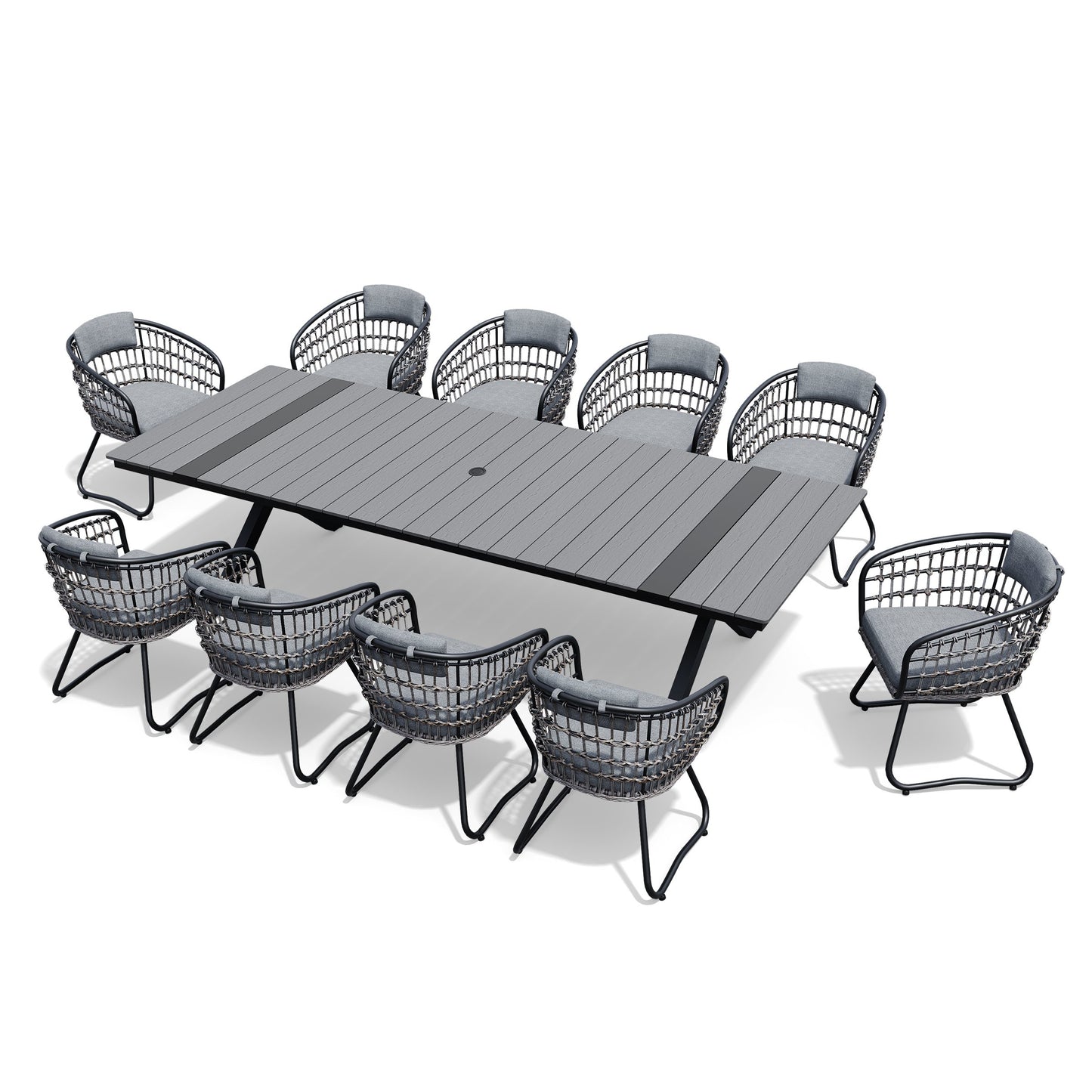 Crestlive Products 9/11-Piece Expandable Outdoor Aluminum Dining Set with PE Rattan Chairs