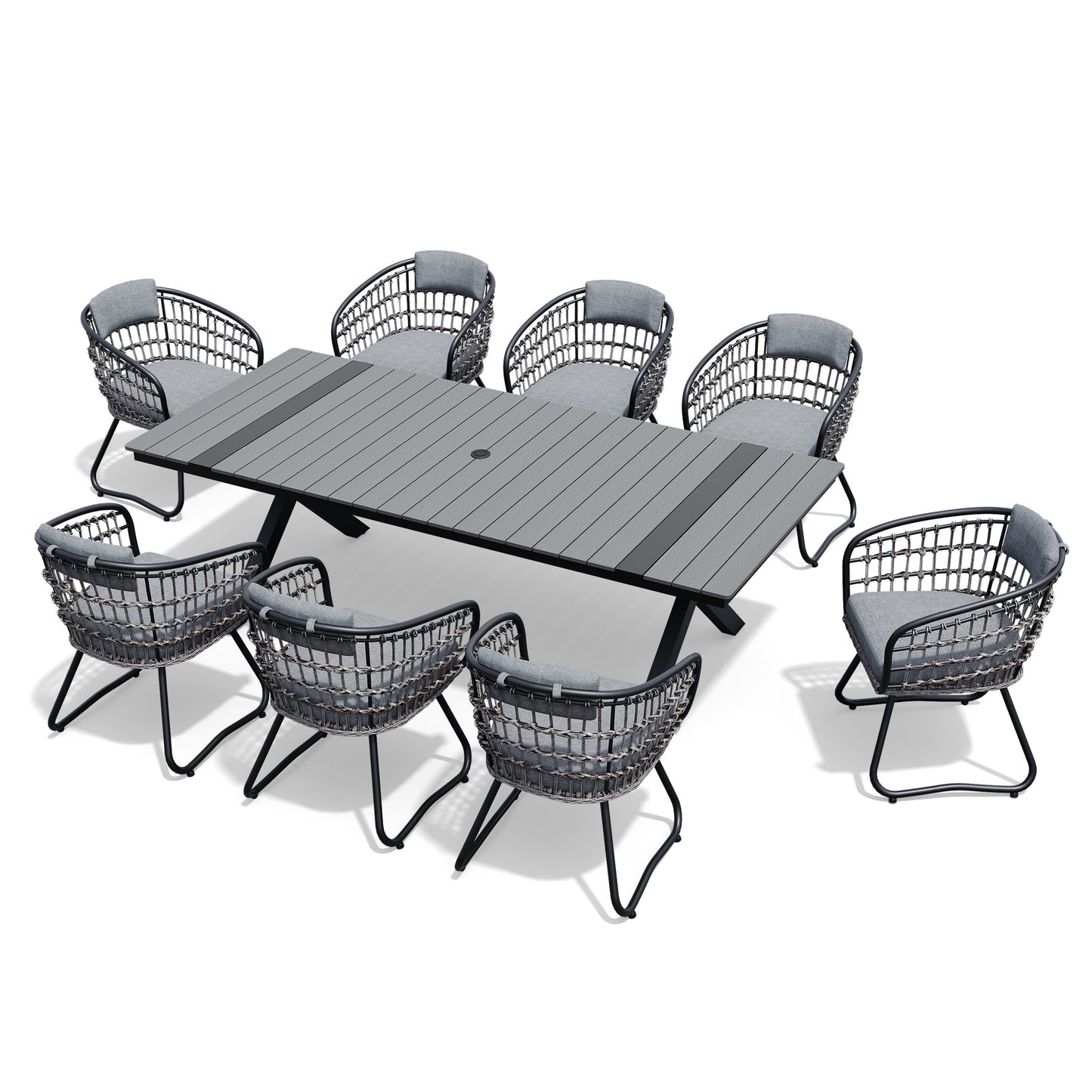 Crestlive Products Outdoor Dining Set Aluminum Table with Cushioned PE Rattan Chairs