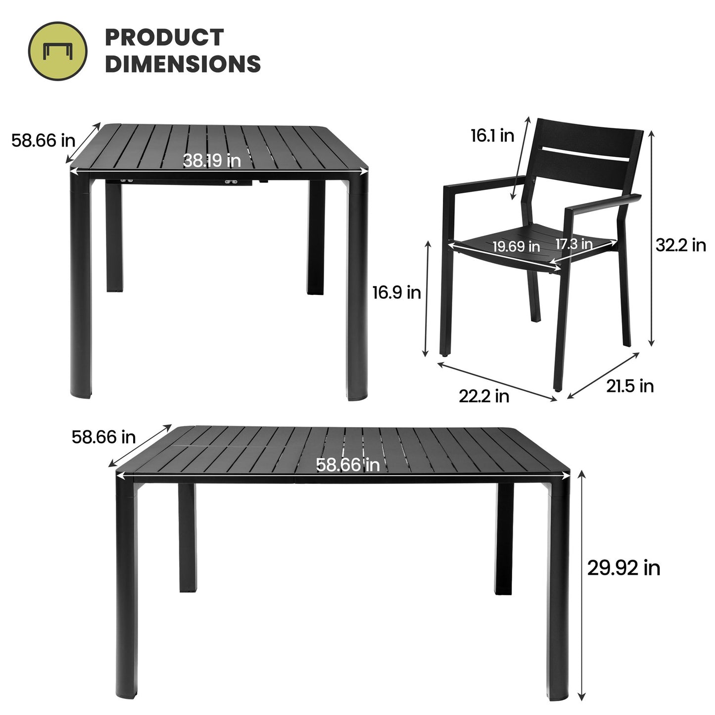 Crestlive Products 9-Piece Outdoor Dining Set with Expandable Aluminum Table and Stackable Chairs