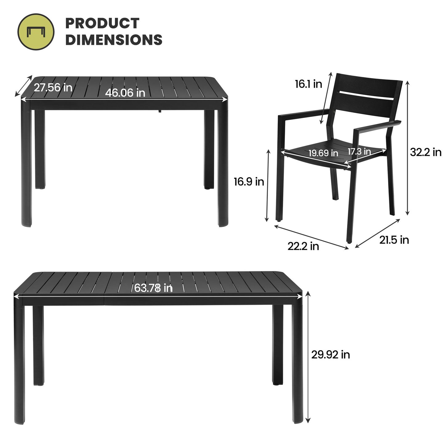 Crestlive Products 7-Piece Expandable Outdoor Aluminum Dining Set with Stackable Armrest Chairs