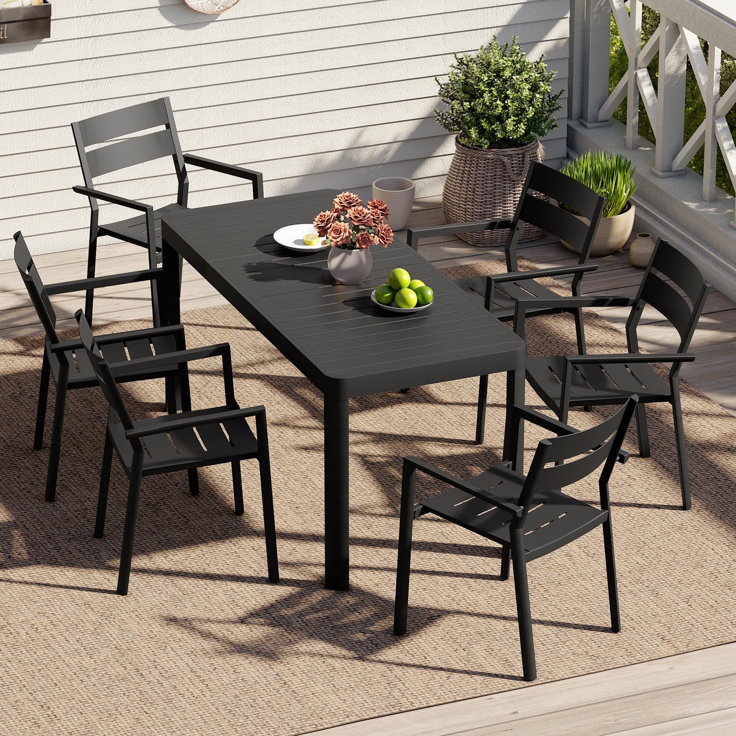 Crestlive Products 7-Piece Outdoor Patio Dining Set with Aluminum Stackable Chairs and Expandable Table