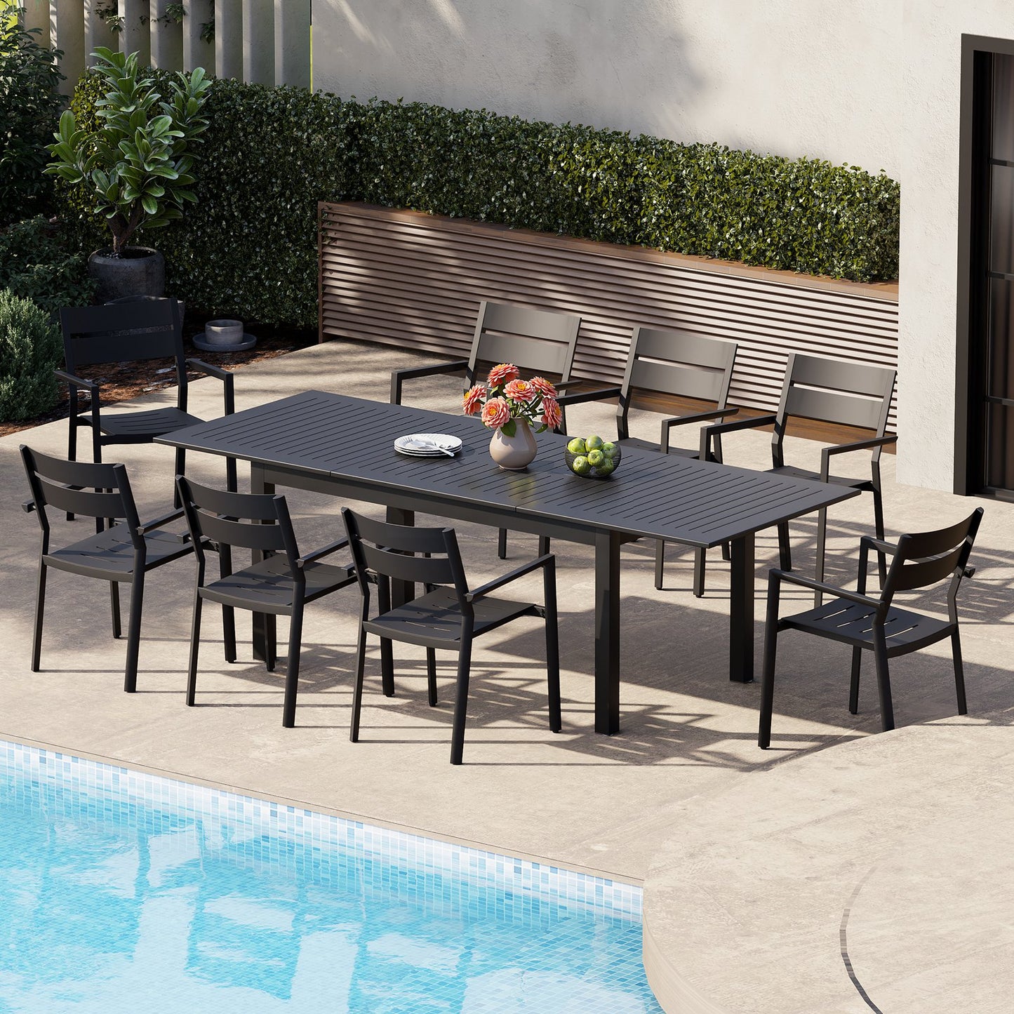 Crestlive Products 9-Piece Outdoor Aluminum Patio Dining Set with Expandable Table and Stackable Chairs