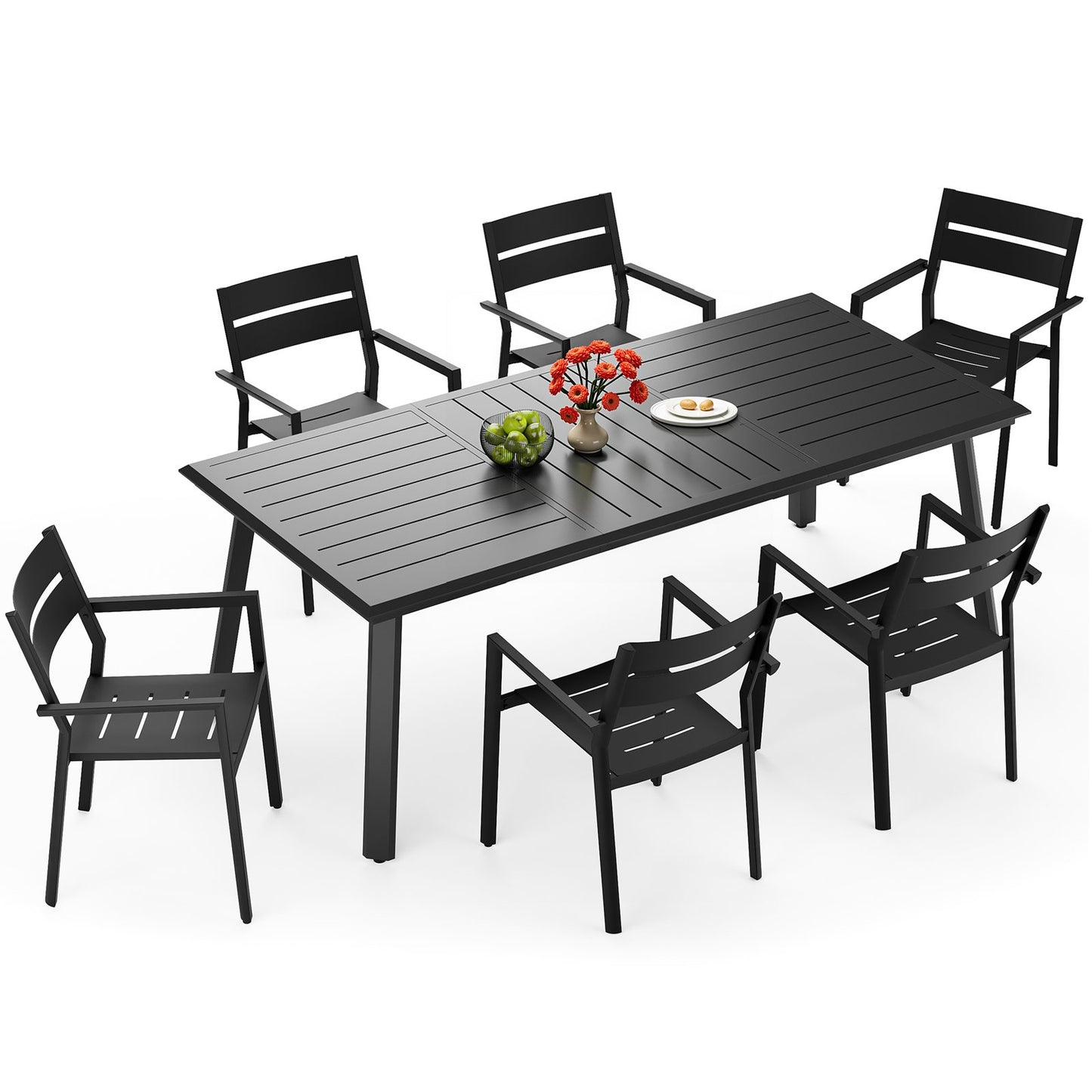 Crestlive Products Outdoor Aluminum Dining Table with Umbrella Hole for 6-8 People