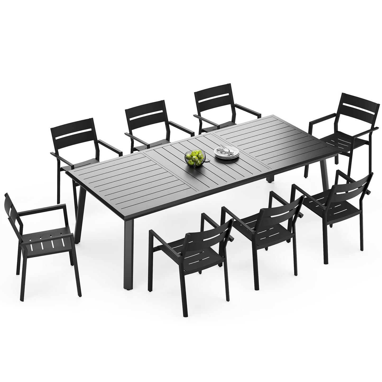 Crestlive Products 7/9-Piece Outdoor Aluminum Patio Dining Set with Umbrella Hole Table and Stackable Armrest Chairs