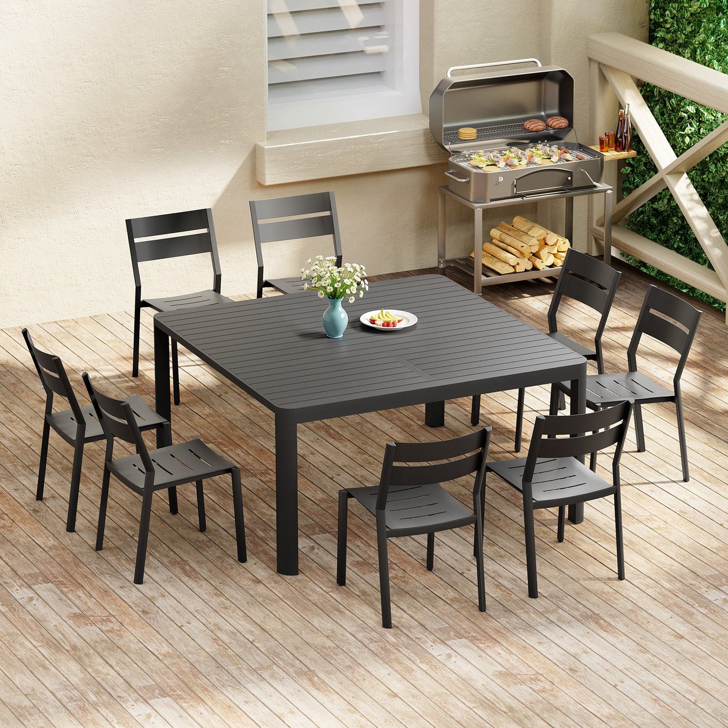 Crestlive Products Outdoor Dining Set with Aluminum Extension Table and Stackable Chairs