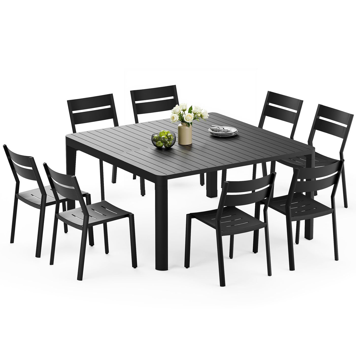Crestlive Products Outdoor Dining Set with Aluminum Extension Table and Stackable Chairs