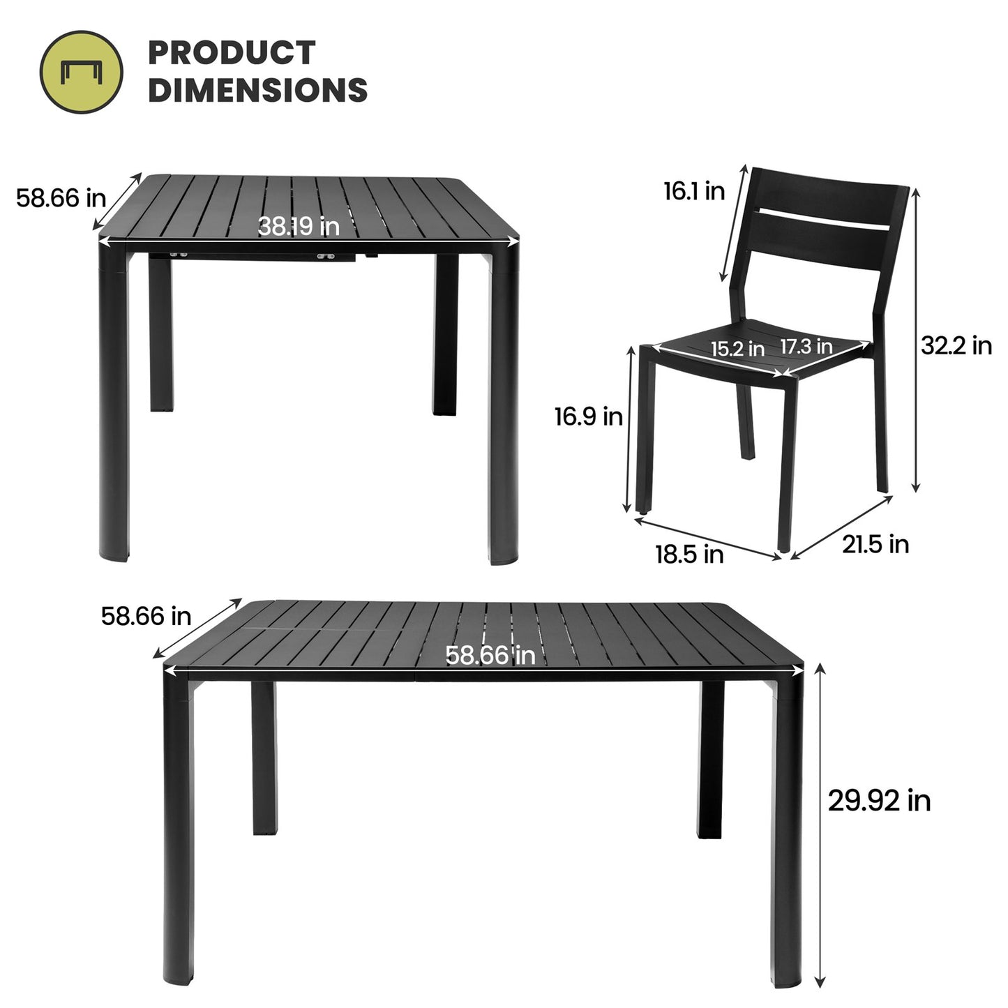 Crestlive Products Outdoor Dining Set with Aluminum Extension Table and Stackable Chairs
