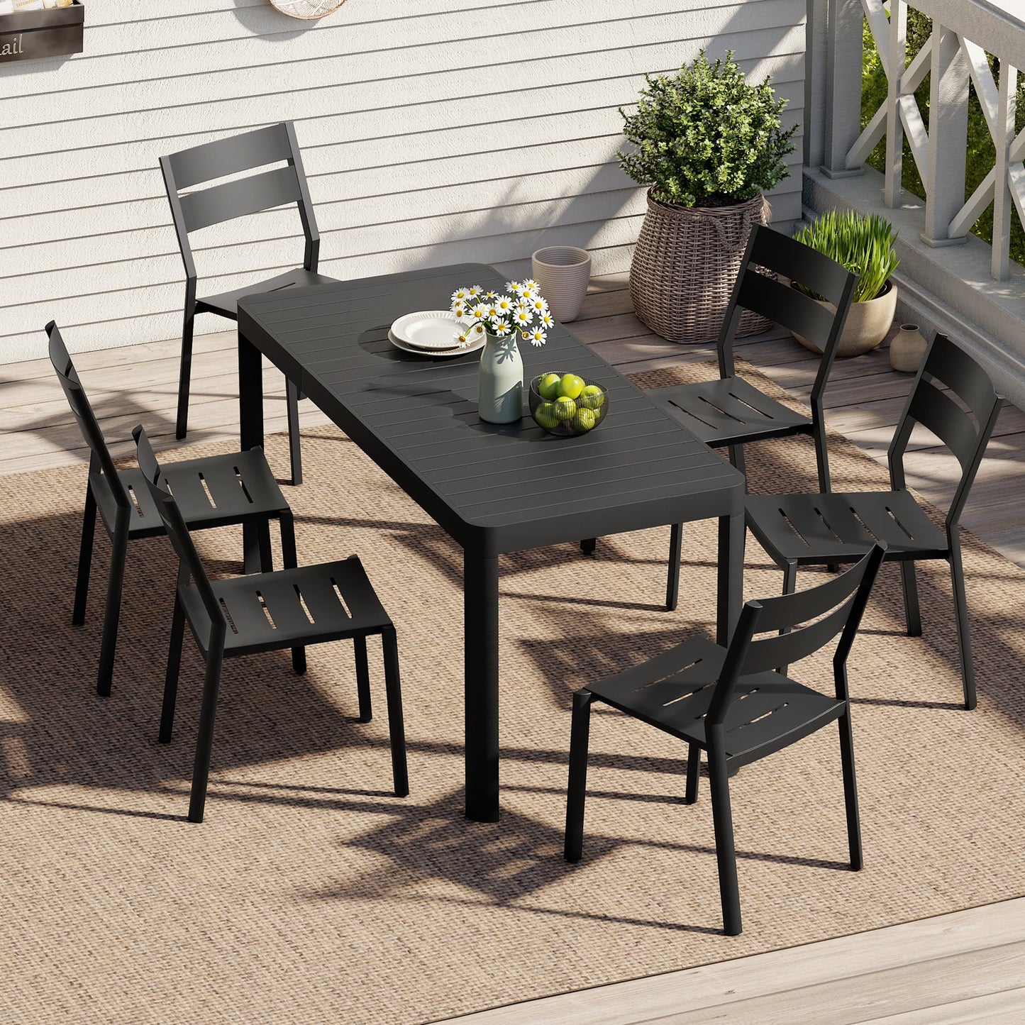 Crestlive Products Expandable Aluminum Patio Dining Table Set with Stackable Chairs