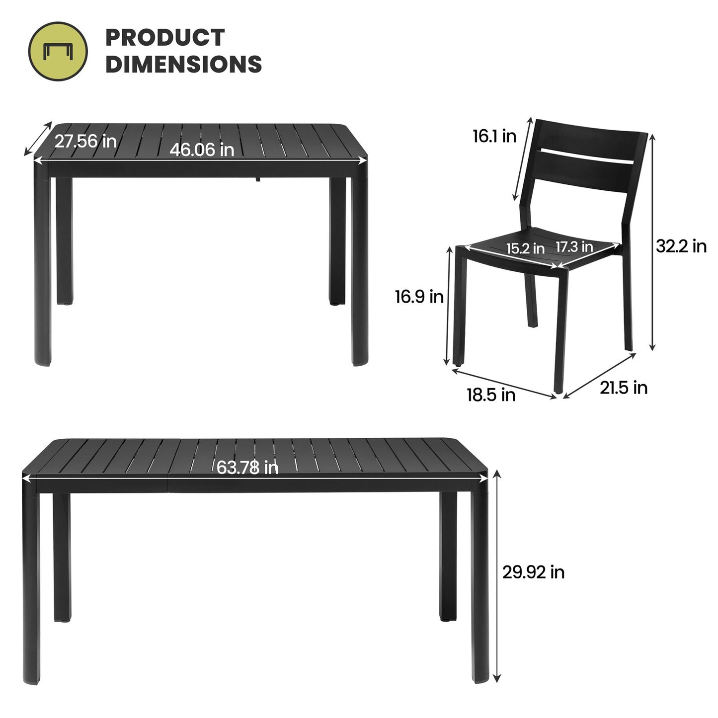 Crestlive Products Expandable Aluminum Patio Dining Table Set with Stackable Chairs