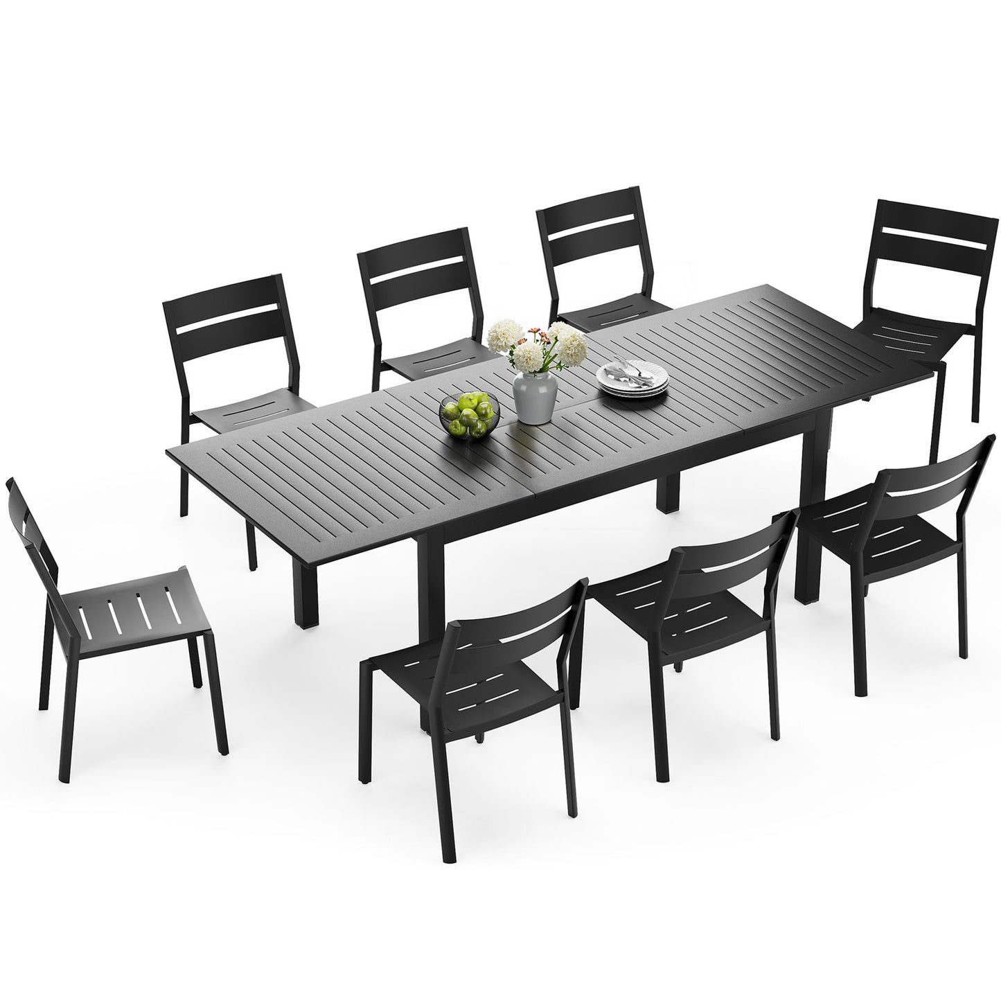 Crestlive Products Expandable Aluminum Patio Dining Table Set with Stackable Chairs