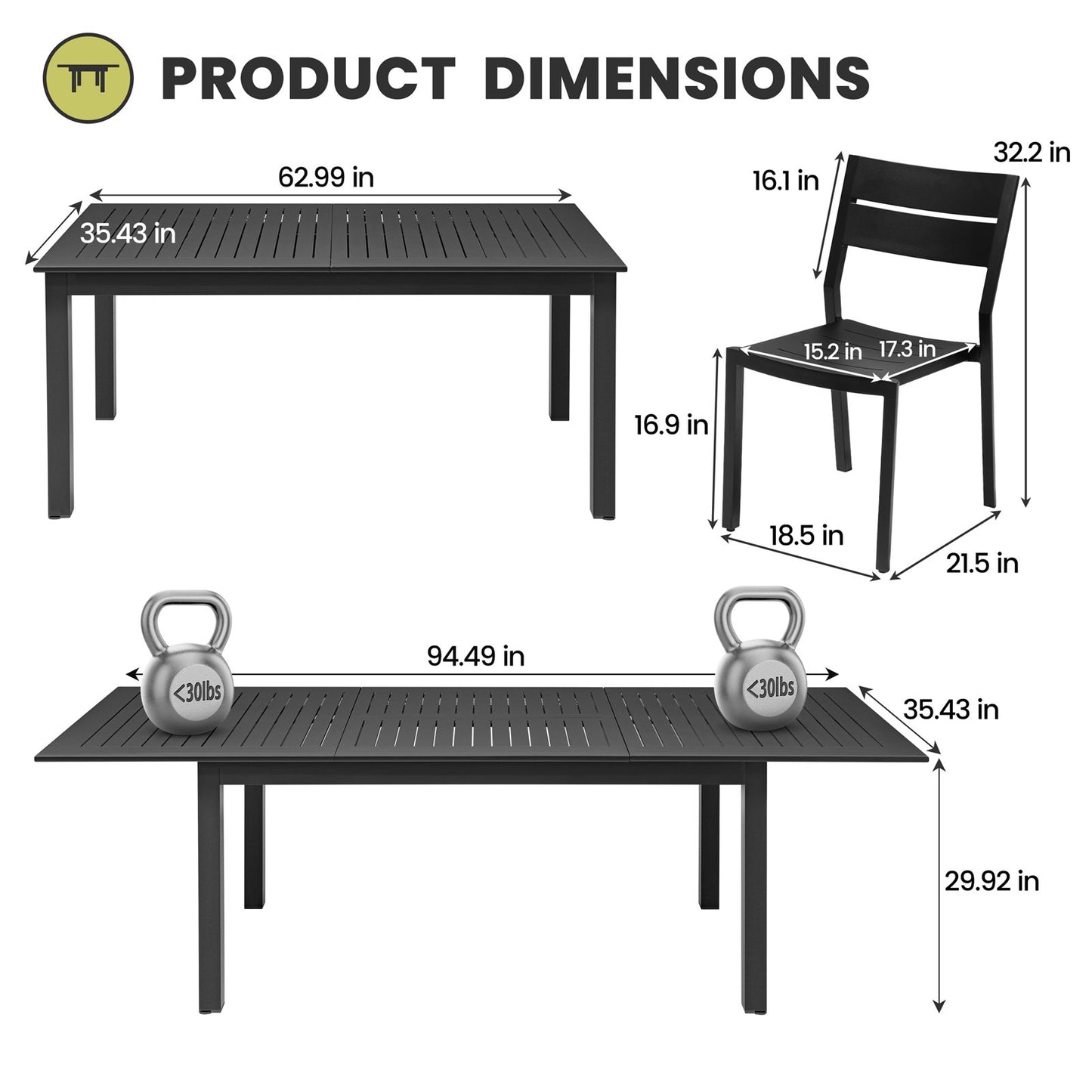 Crestlive Products Expandable Aluminum Patio Dining Table Set with Stackable Chairs