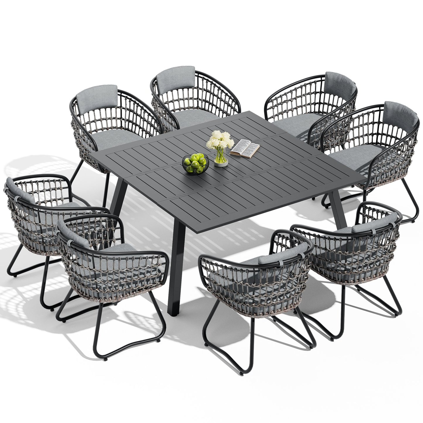 Crestlive Products 9-Piece Expandable Outdoor Aluminum Dining Set with PE Rattan Chairs