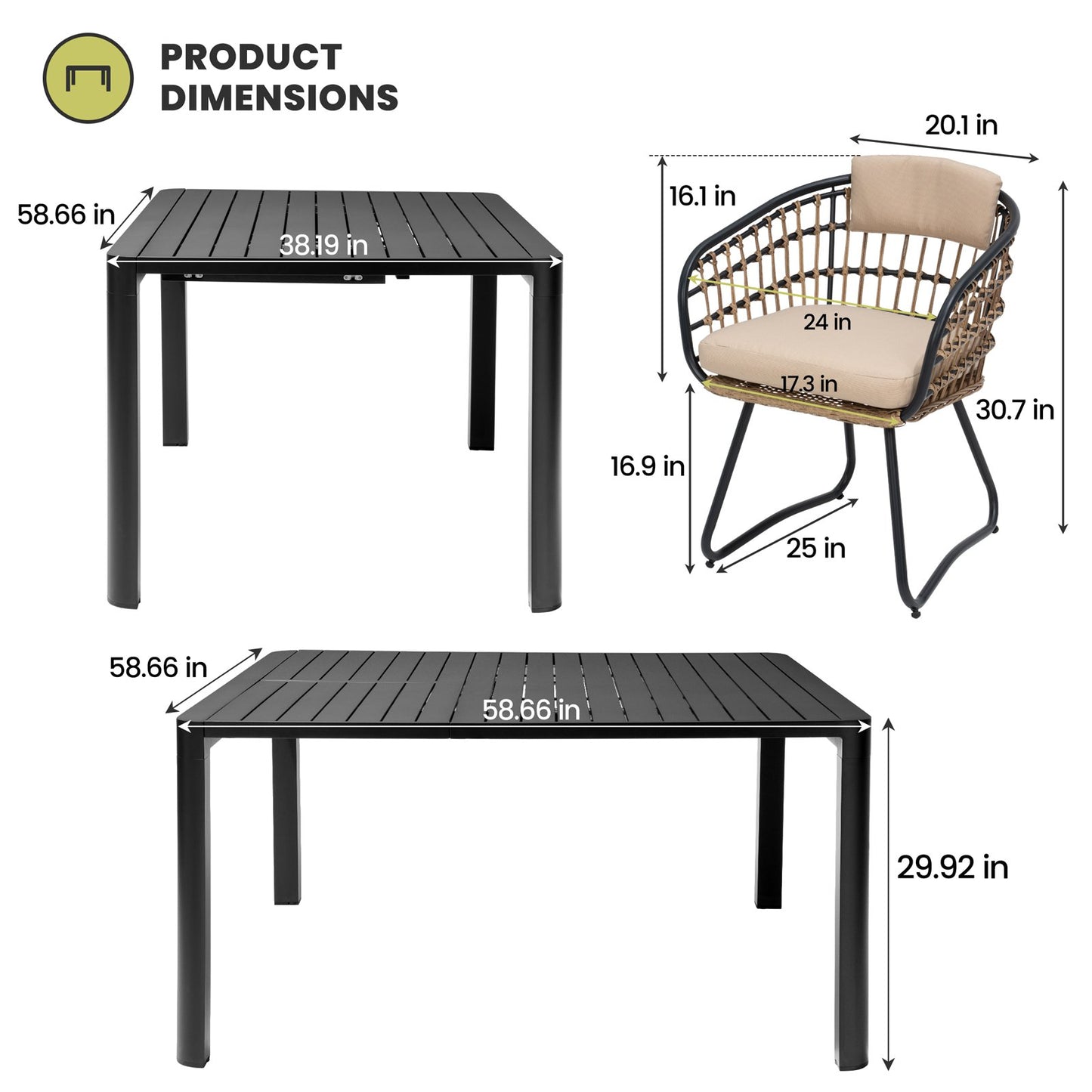 Crestlive Products Patio Aluminum Extension Dining Table Set with Rattan Chairs
