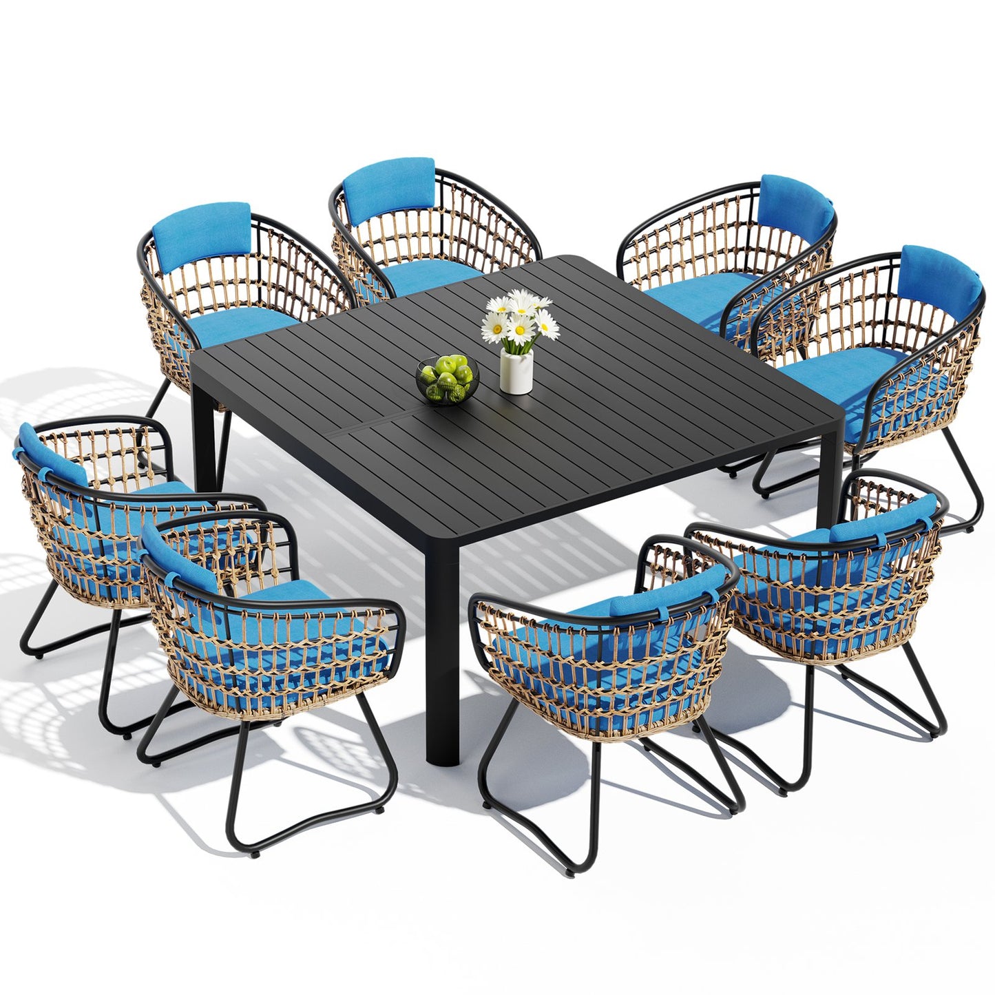 Crestlive Products Patio Aluminum Extension Dining Table Set with Rattan Chairs