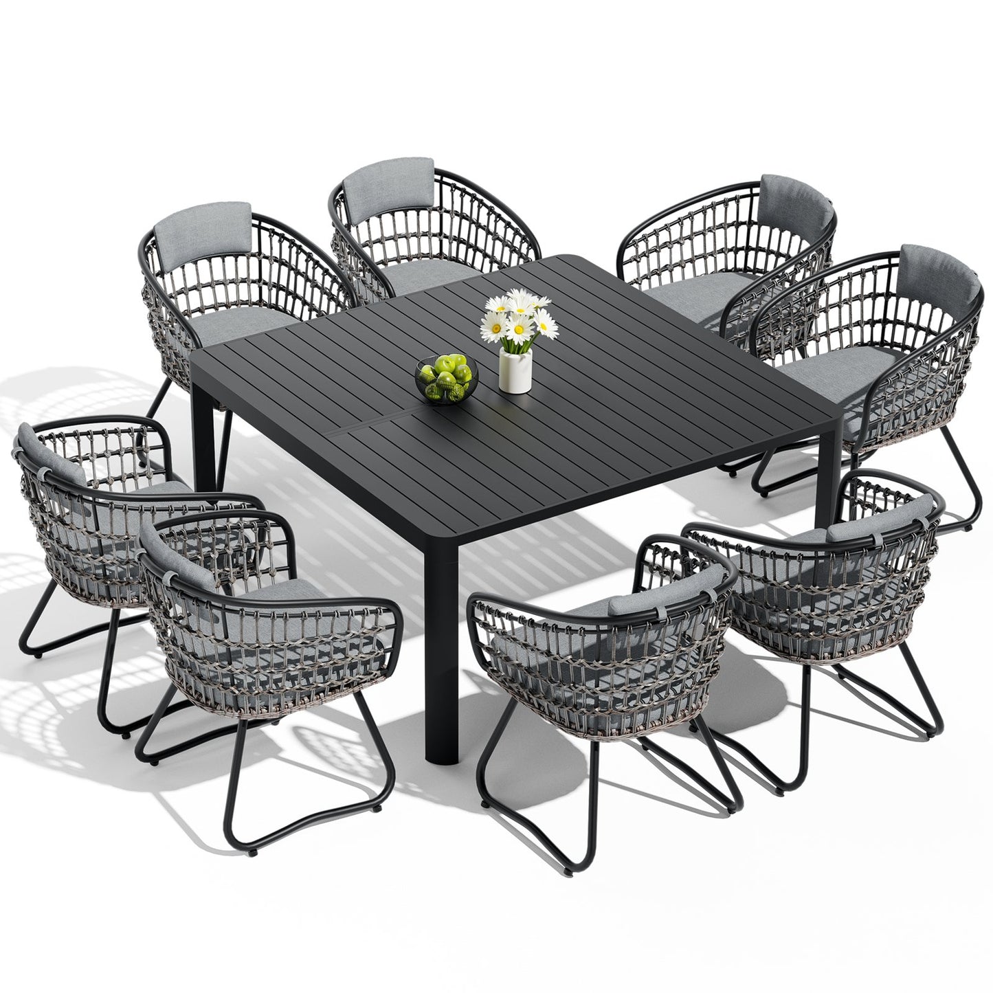 Crestlive Products Patio Aluminum Extension Dining Table Set with Rattan Chairs