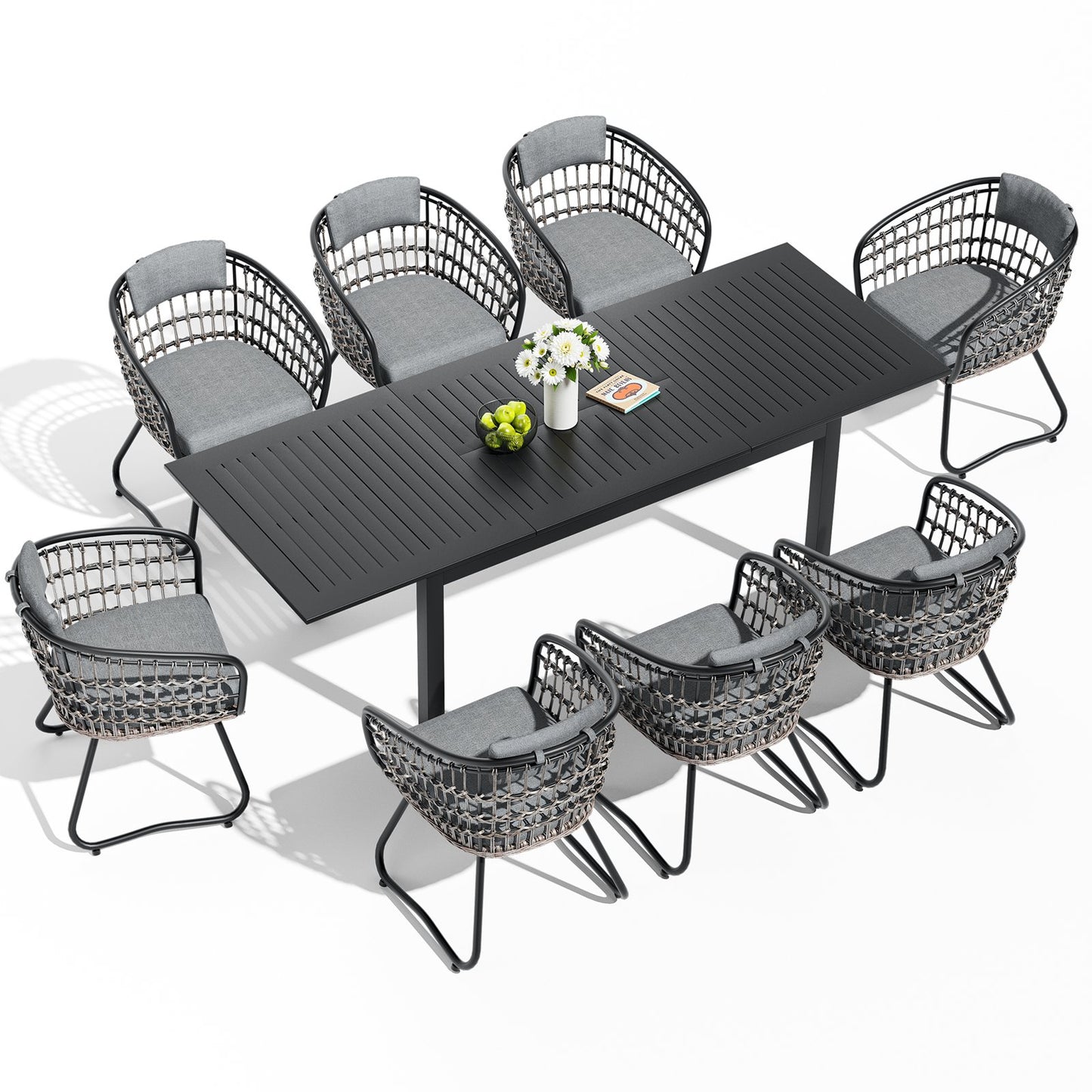 Crestlive Products 9-Piece Expandable Outdoor Aluminum Dining Set with PE Rattan Chairs
