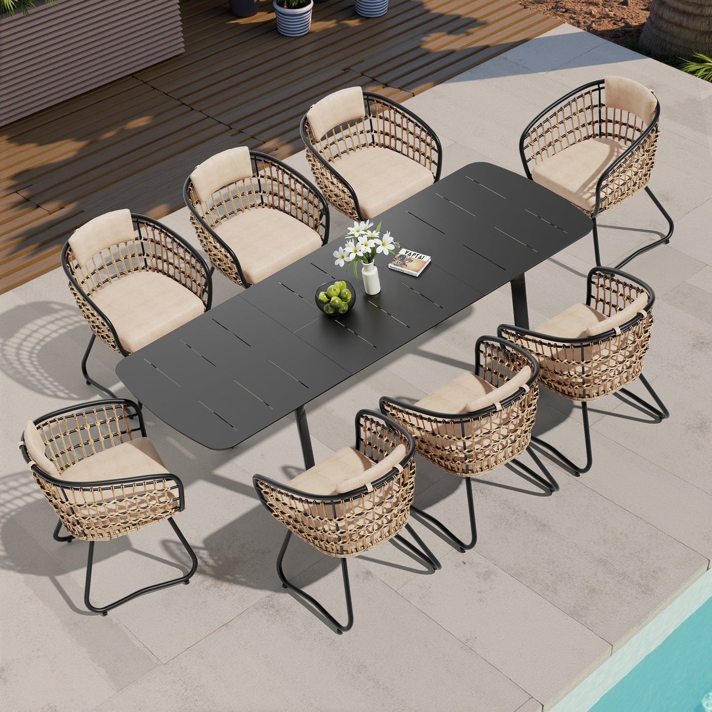 Crestlive Products Expandable Rectangular Patio Dining Table Set with Chairs
