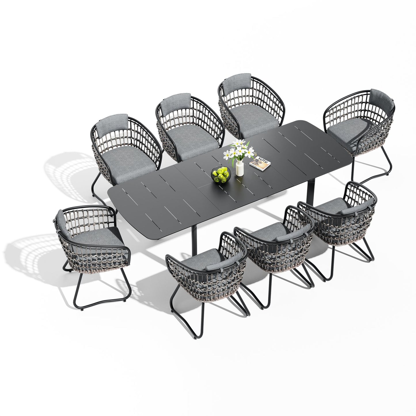 Crestlive Products 9-Piece Expandable Outdoor Aluminum Dining Set with PE Rattan Chairs
