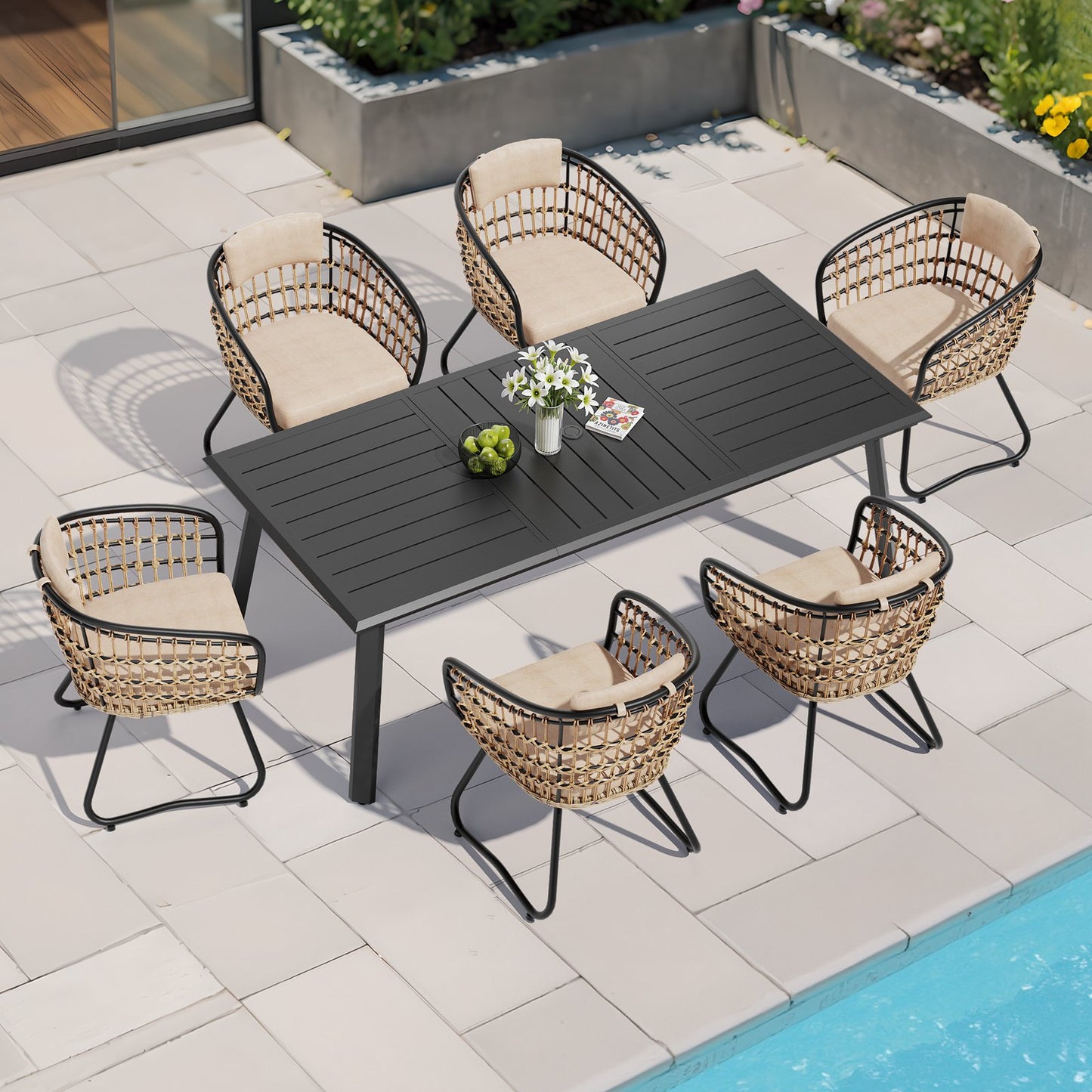 Crestlive Products 7/9-Piece Outdoor Aluminum Dining Set with Umbrella Hole and PE Rattan Chairs