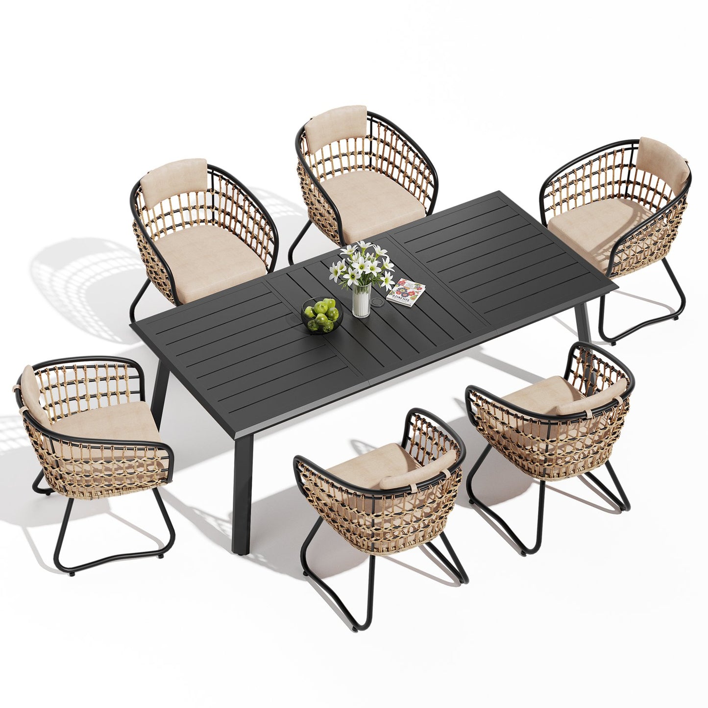 Crestlive Products 7/9-Piece Outdoor Aluminum Dining Set with Umbrella Hole and PE Rattan Chairs