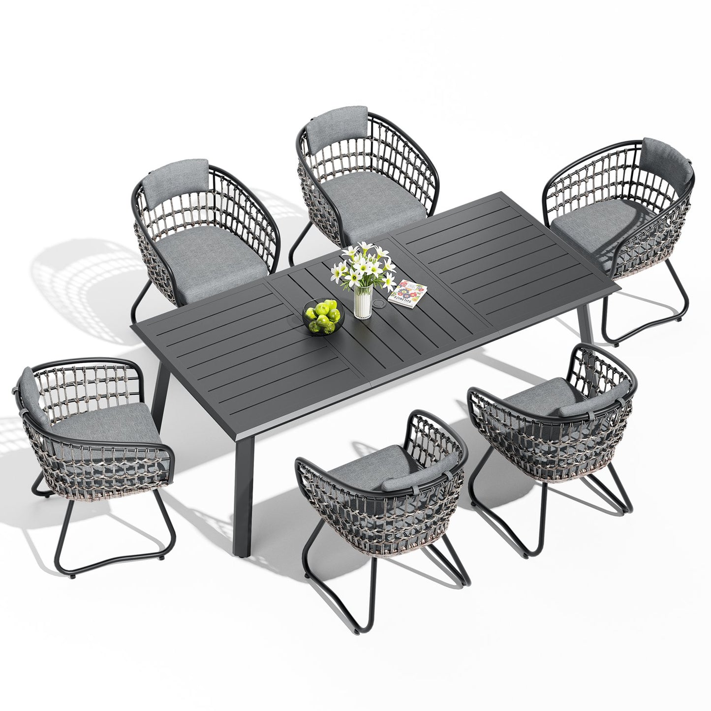 Crestlive Products 7/9-Piece Outdoor Aluminum Dining Set with Umbrella Hole and PE Rattan Chairs