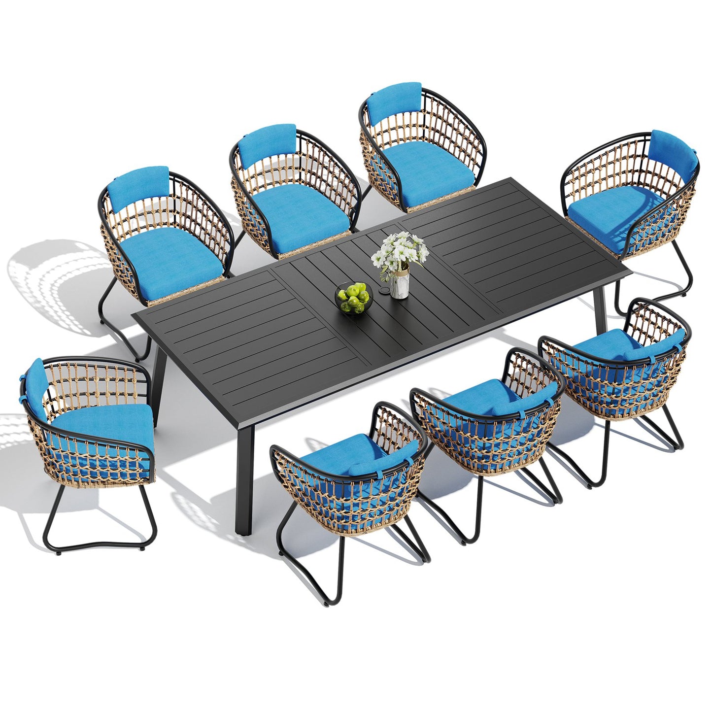 Crestlive Products 7/9-Piece Outdoor Aluminum Dining Set with Umbrella Hole and PE Rattan Chairs