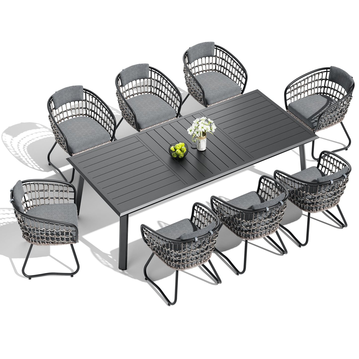 Crestlive Products 7/9-Piece Outdoor Aluminum Dining Set with Umbrella Hole Table and PE Rattan Chairs