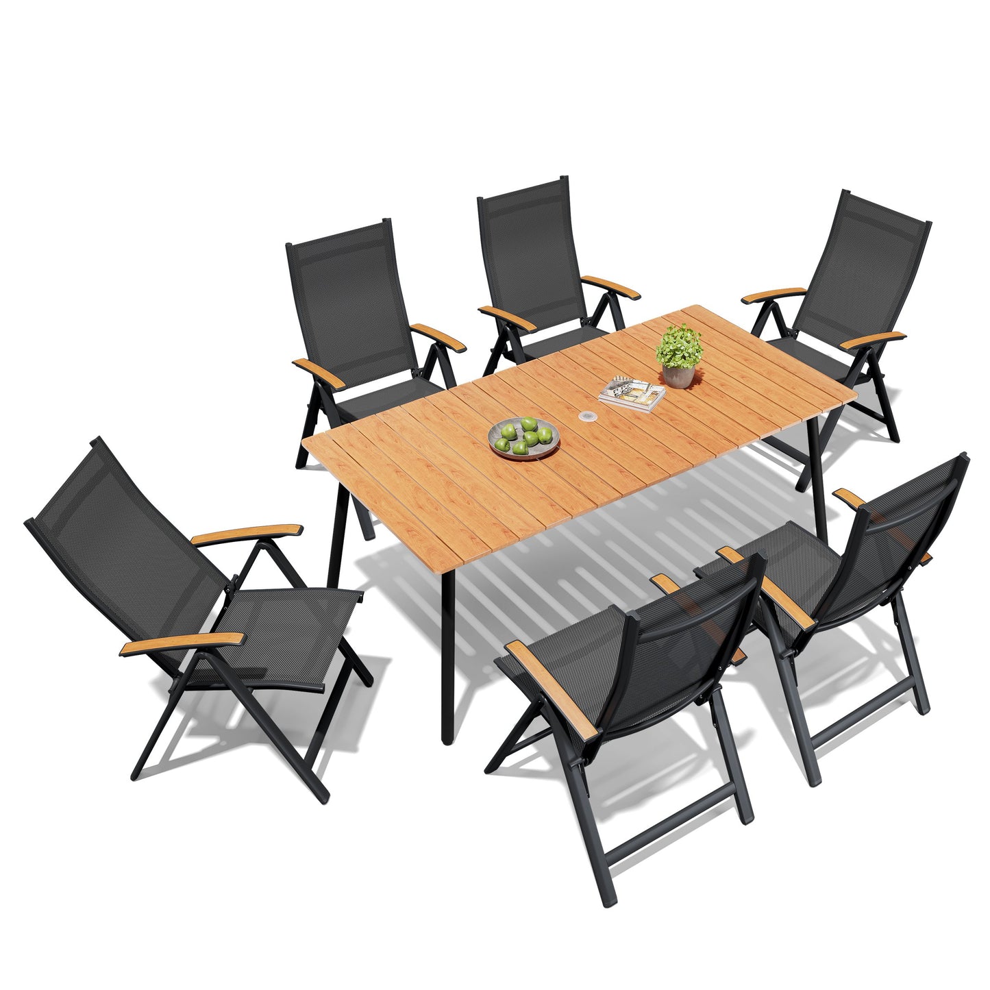 Crestlive Products Outdoor Patio Dining Set with Rectangular Table and Folding Chairs