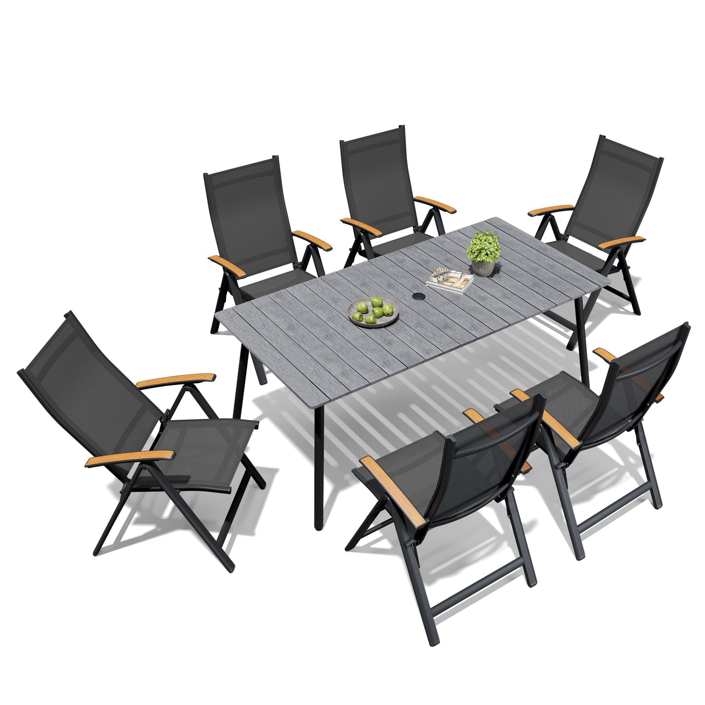 Crestlive Products Outdoor Patio Dining Set with Rectangular Table and Folding Chairs