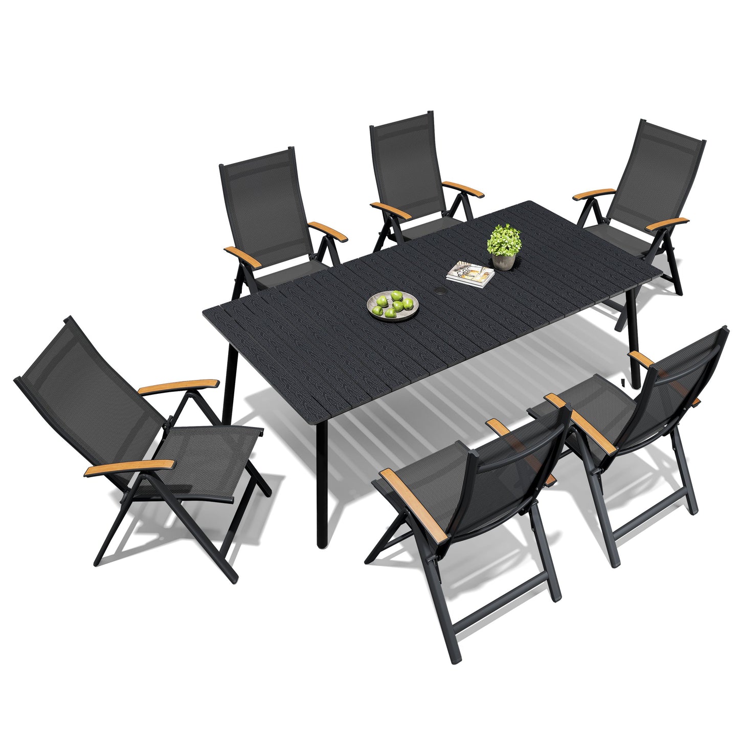 Crestlive Products Outdoor Patio Dining Set with Rectangular Table and Folding Chairs